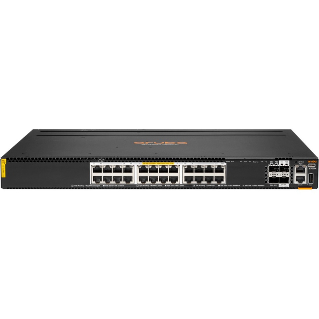 HPE CX 6300 Layer 3 Switch - 24 Ports - Manageable - 10 Gigabit Ethernet, 25 Gigabit Ethernet, 50 Gigabit Ethernet - 10GBase-T, 25GBase-X, 50GBase-X - 3 Layer Supported - Modular - 4 SFP Slots - 2880 W PoE Budget - Optical Fiber, Twisted Pair - PoE Ports - 1U - Rack-mountable, Cabinet Mount, Surface Mount, Compact
