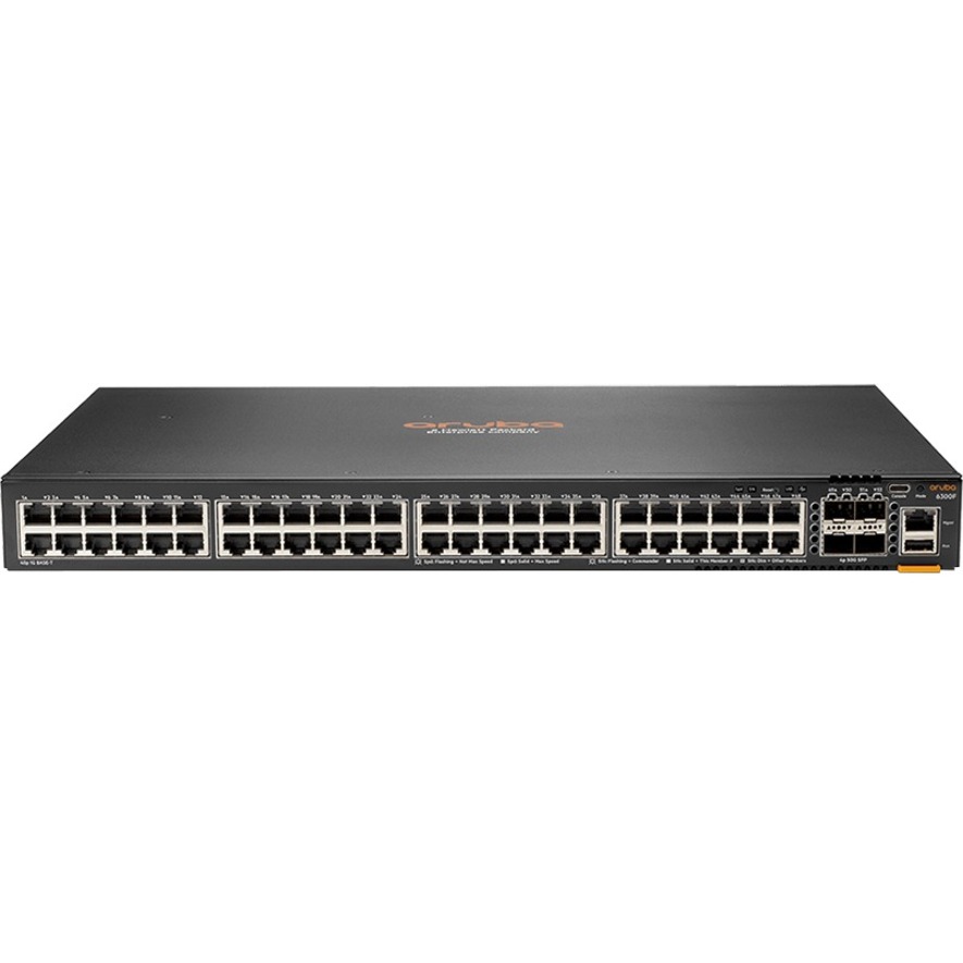 HPE 6300F 48-port 1GbE and 4-port SFP56 Switch - 48 Ports - Manageable - 3 Layer Supported - Modular - 4 SFP Slots - 74 W Power Consumption - Twisted Pair, Optical Fiber - 1U - Rack-mountable