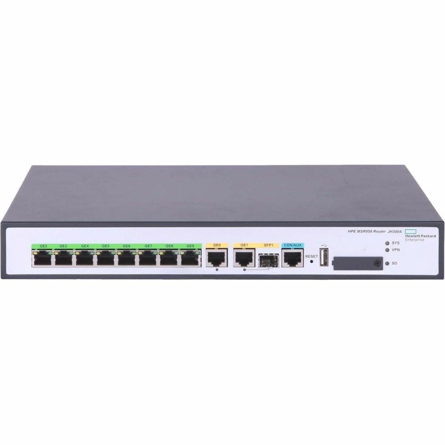 HPE FlexNetwork MSR2003X Router - 10 Ports - 8 RJ-45 Port(s) - 2 WAN Port(s) - 1 SFP (mini-GBIC) Slots - 10 Gigabit Ethernet - 1 Year