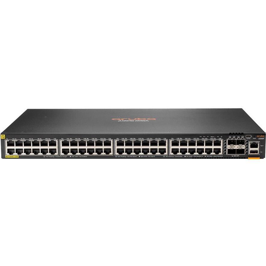 HPE 6200F 48G Class4 PoE 4SFP+ 370W Switch - 48 Ports - Manageable - 3 Layer Supported - Modular - 370 W PoE Budget - Twisted Pair, Optical Fiber - PoE Ports - 1U - Rack-mountable