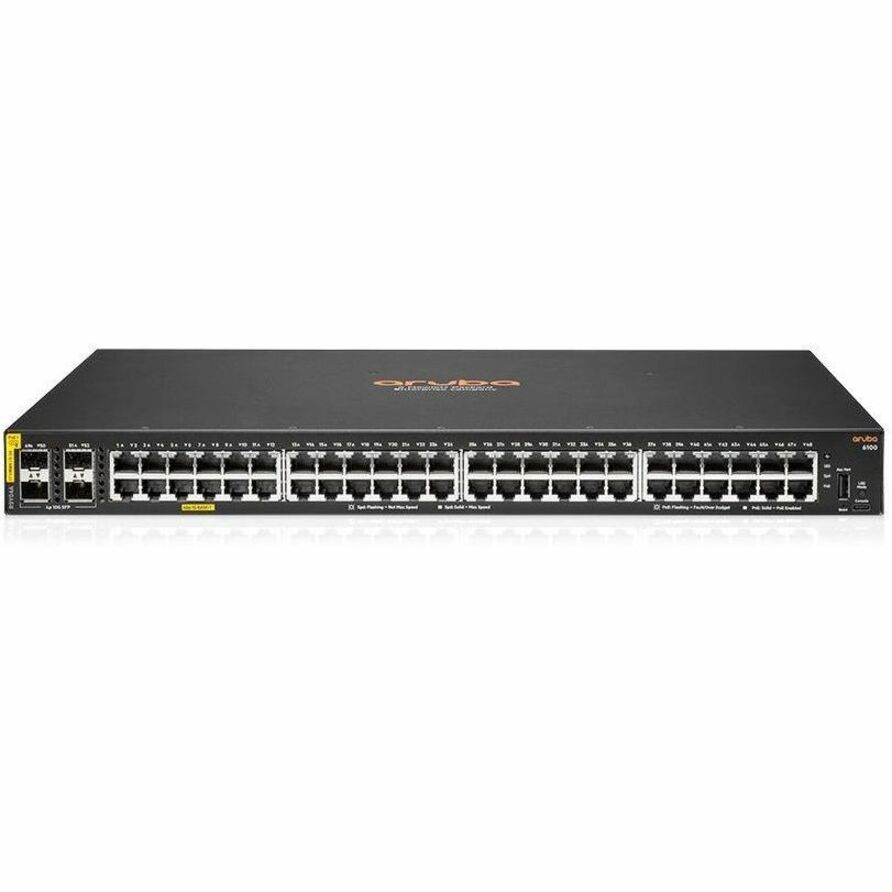 HPE CX 6100 Ethernet Switch - 48 Ports - Manageable - Gigabit Ethernet, 10 Gigabit Ethernet - 10/100/1000Base-T - 2 Layer Supported - Modular - 49.70 W Power Consumption - 740 W PoE Budget - Twisted Pair, Optical Fiber - PoE Ports - 1U - Rack-mountable, Compact - Lifetime Limited Warranty