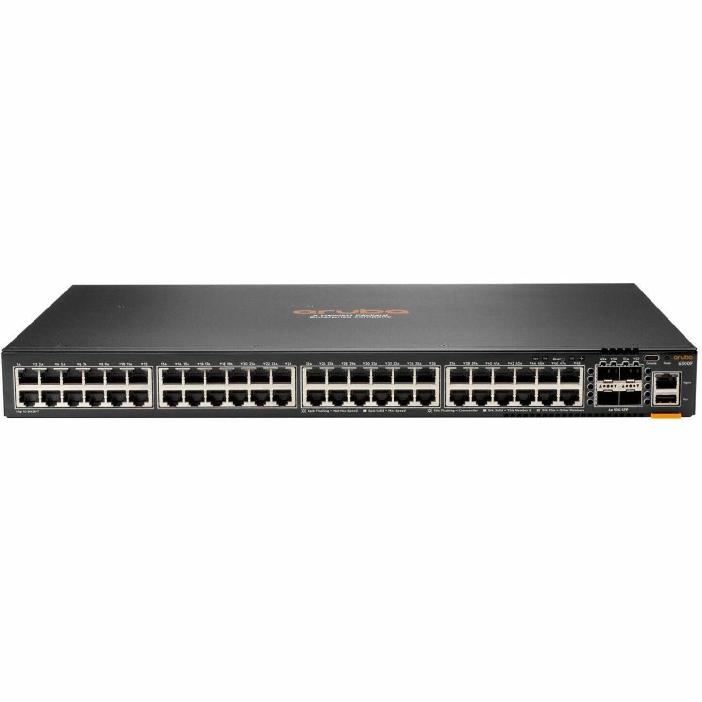 HPE 6300F 48-port 1GbE and 4-port SFP56 Switch - 48 Ports - Manageable - Gigabit Ethernet, 50 Gigabit Ethernet - 10/100/1000Base-T, 50GBase-X - 3 Layer Supported - Modular - 4 SFP Slots - 74 W Power Consumption - Optical Fiber, Twisted Pair - 1U - Rack-mountable, Cabinet Mount, Surface Mount - Lifetime Limited Warranty - TAA Compliant
