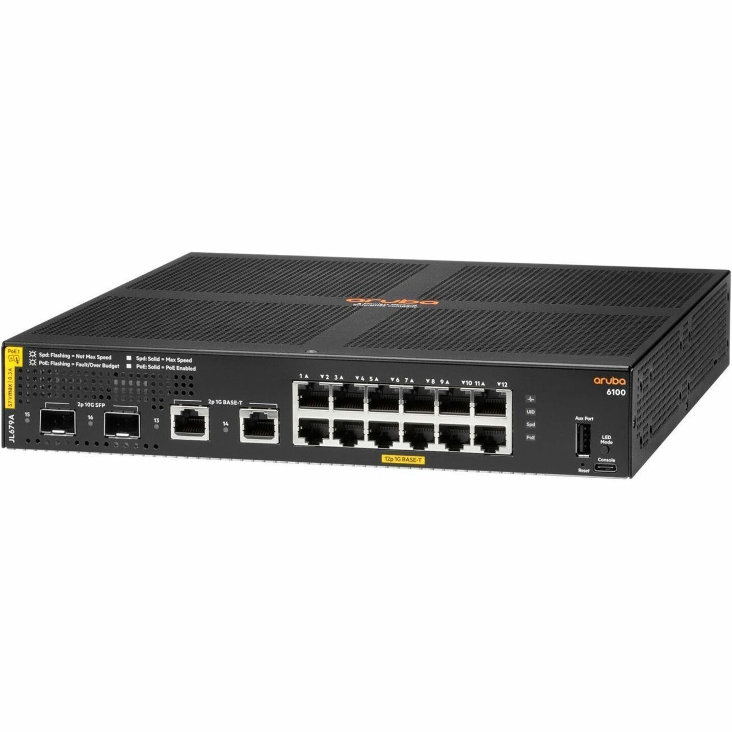 HPE CX 6100 Ethernet Switch 6100 12G Class4 PoE 2G/2SFP+ 139W Switch - 12 Ports - Manageable - Gigabit Ethernet, 10 Gigabit Ethernet - 10/100/1000Base-T, 10GBase-X, 1000Base-X - 2 Layer Supported - Modular - 21.90 W Power Consumption - 139 W PoE Budget - Optical Fiber, Twisted Pair - PoE Ports - 1U - Wall Mountable, Rack-mountable, Surface Mount - Lifetime Limited Warranty