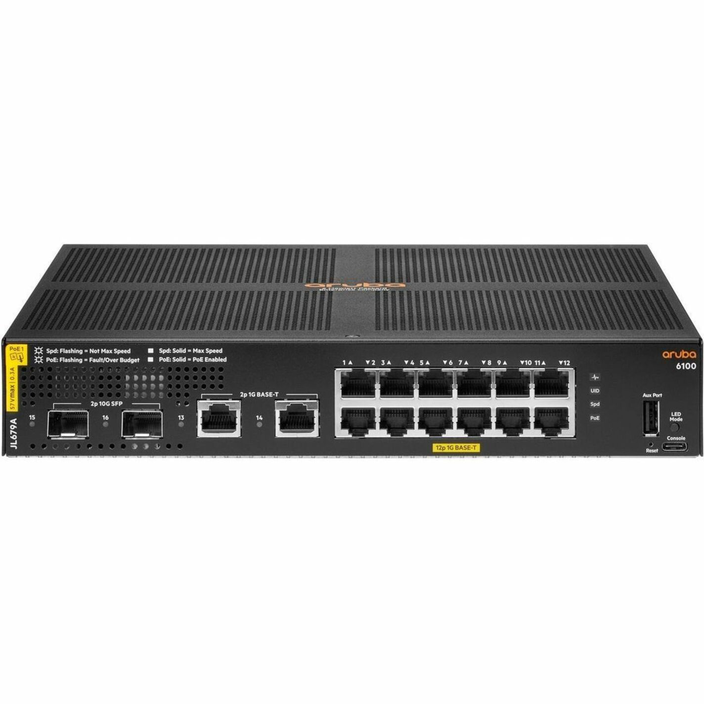 HPE CX 6100 Ethernet Switch 6100 12G Class4 PoE 2G/2SFP+ 139W Switch - 12 Ports - Manageable - Gigabit Ethernet, 10 Gigabit Ethernet - 10/100/1000Base-T, 10GBase-X, 1000Base-X - 2 Layer Supported - Modular - 21.90 W Power Consumption - 139 W PoE Budget - Optical Fiber, Twisted Pair - PoE Ports - 1U - Wall Mountable, Rack-mountable, Surface Mount