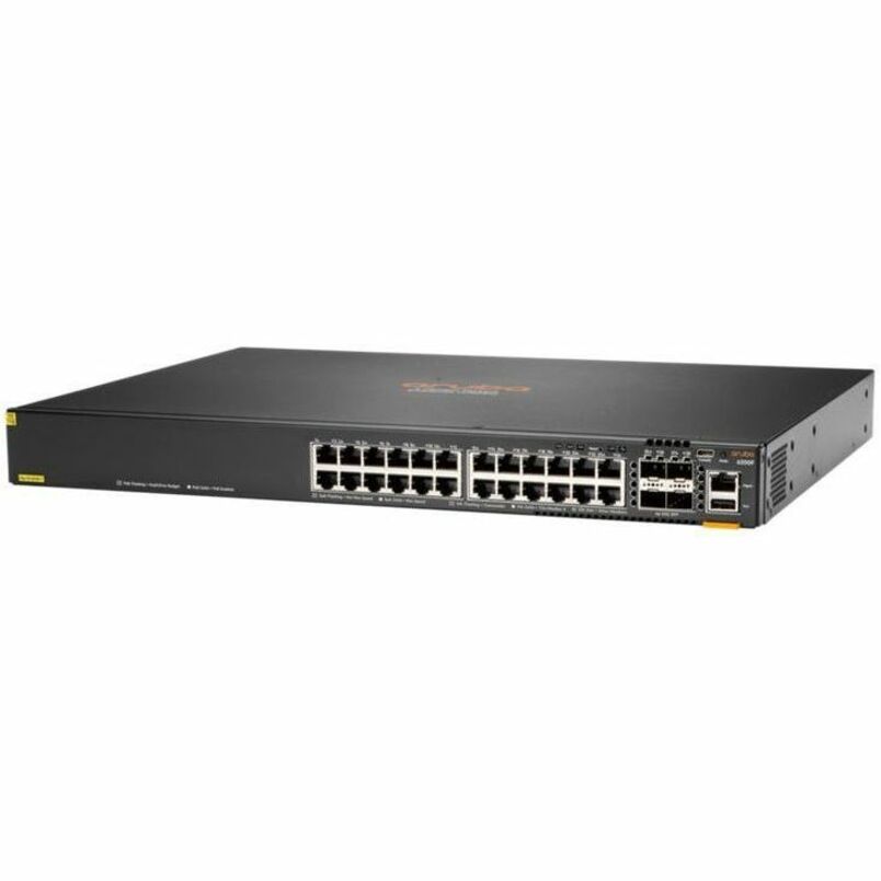 HPE 6300F 24-port 1GbE Class 4 PoE and 4-port SFP56 Switch - 24 Ports - Manageable - Gigabit Ethernet, 50 Gigabit Ethernet - 10/100/1000Base-T, 50GBase-X - 3 Layer Supported - Modular - 4 SFP Slots - 67 W Power Consumption - 370 W PoE Budget - Twisted Pair, Optical Fiber - PoE Ports - 1U - Rack-mountable, Cabinet Mount, Surface Mount - Lifetime Limited Warranty - TAA Compliant