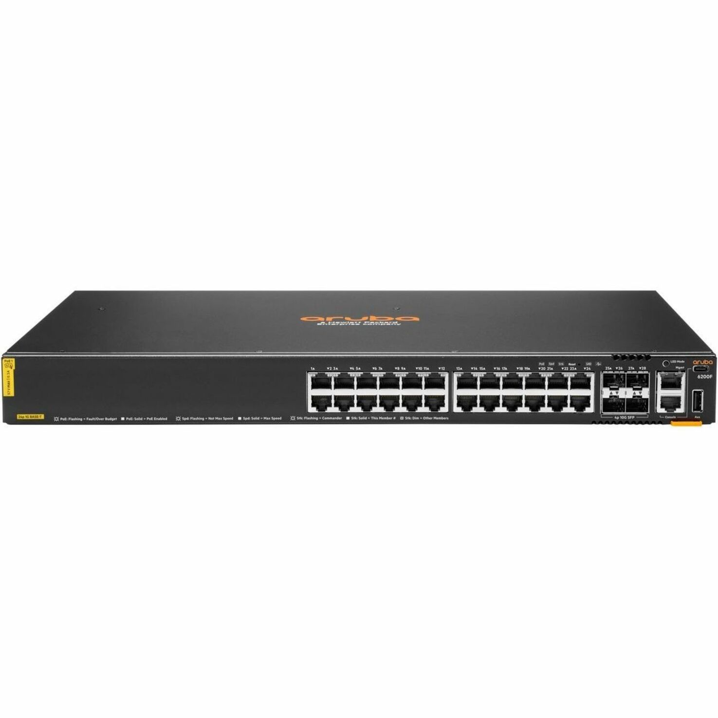 Aruba CX 6200F 24G Class 4 PoE 4SFP+ 370W Switch - 24 Ports - Manageable - Gigabit Ethernet, 10 Gigabit Ethernet - 10/100/1000Base-T, 10GBase-X - 3 Layer Supported - Modular - 4 SFP Slots - 65 W Power Consumption - 370 W PoE Budget - Twisted Pair, Optical Fiber - 1U - Cabinet Mount, Rack-mountable, Surface Mount