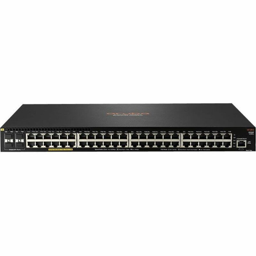 HPE 2930F 48G PoE+ 4SFP 740W Switch - 48 Ports - Manageable - Gigabit Ethernet, 10 Gigabit Ethernet - 10GBase-X, 10/100/1000Base-T - Refurbished - 3 Layer Supported - Modular - 4 SFP Slots - 980 W Power Consumption - 740 W PoE Budget - Twisted Pair, Optical Fiber - PoE Ports - 1U - Rack-mountable