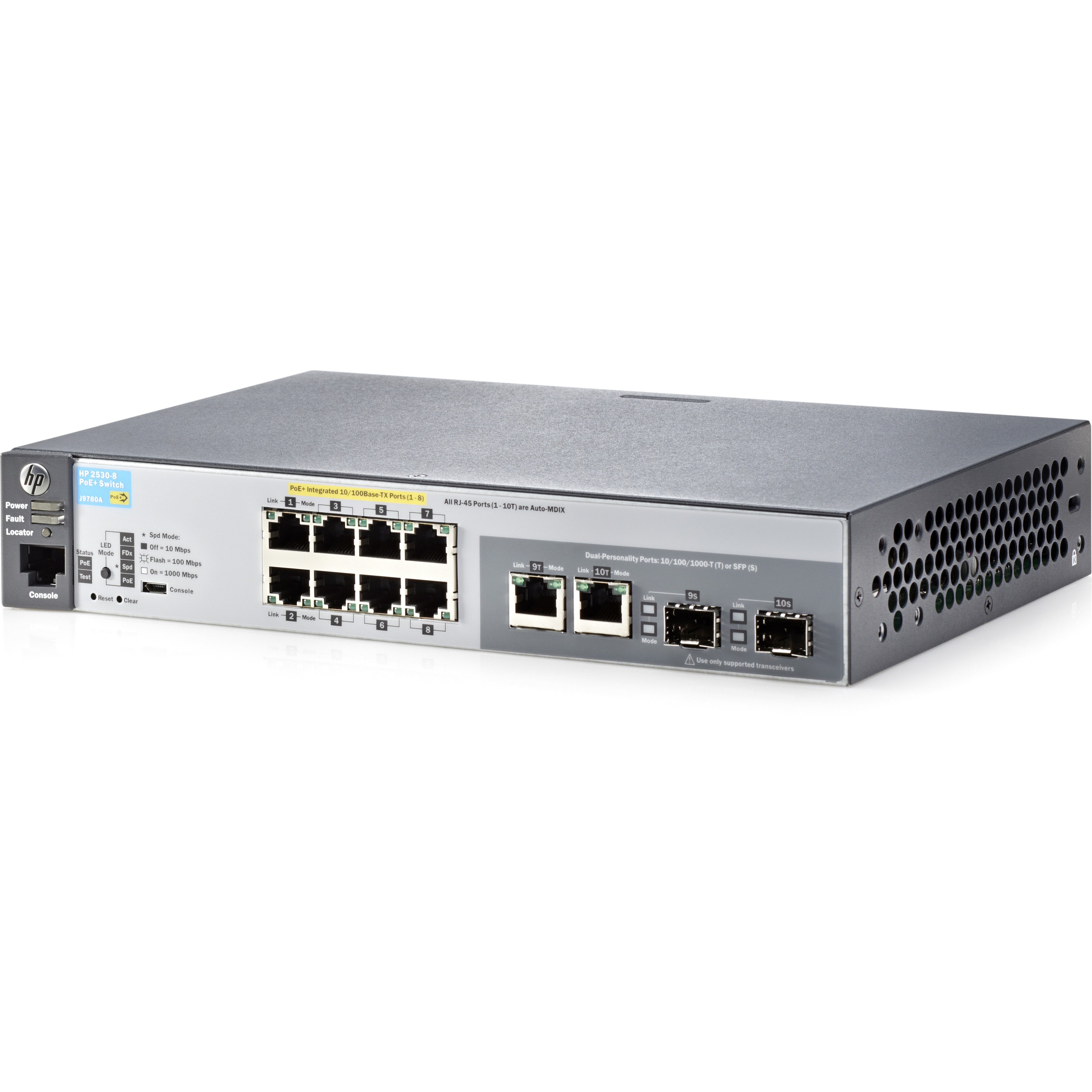 HPE 2530-8-PoE+ Switch - 8 Ports - Manageable - Fast Ethernet, Gigabit Ethernet - 10/100Base-TX, 10/100/1000Base-T - Refurbis