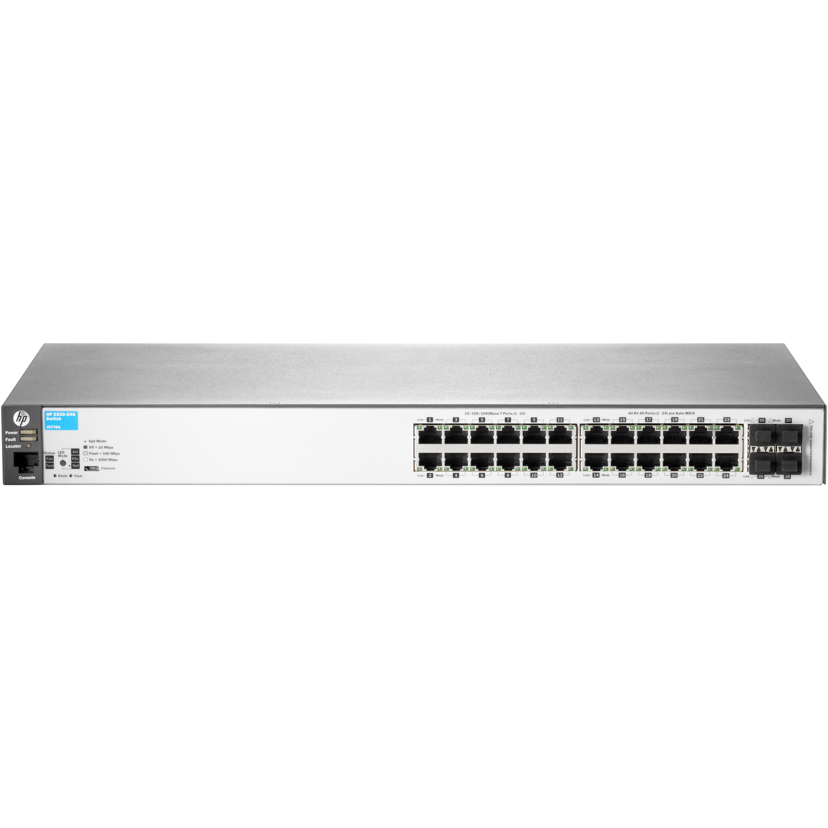HPE 2530-24G Switch - 24 Ports - Manageable - Gigabit Ethernet - 10/100/1000Base-T - Refurbished - 2 Layer Supported - 4 SFP Slots - Twisted Pair - 1U - Rack-mountable, Wall Mountable, Desktop