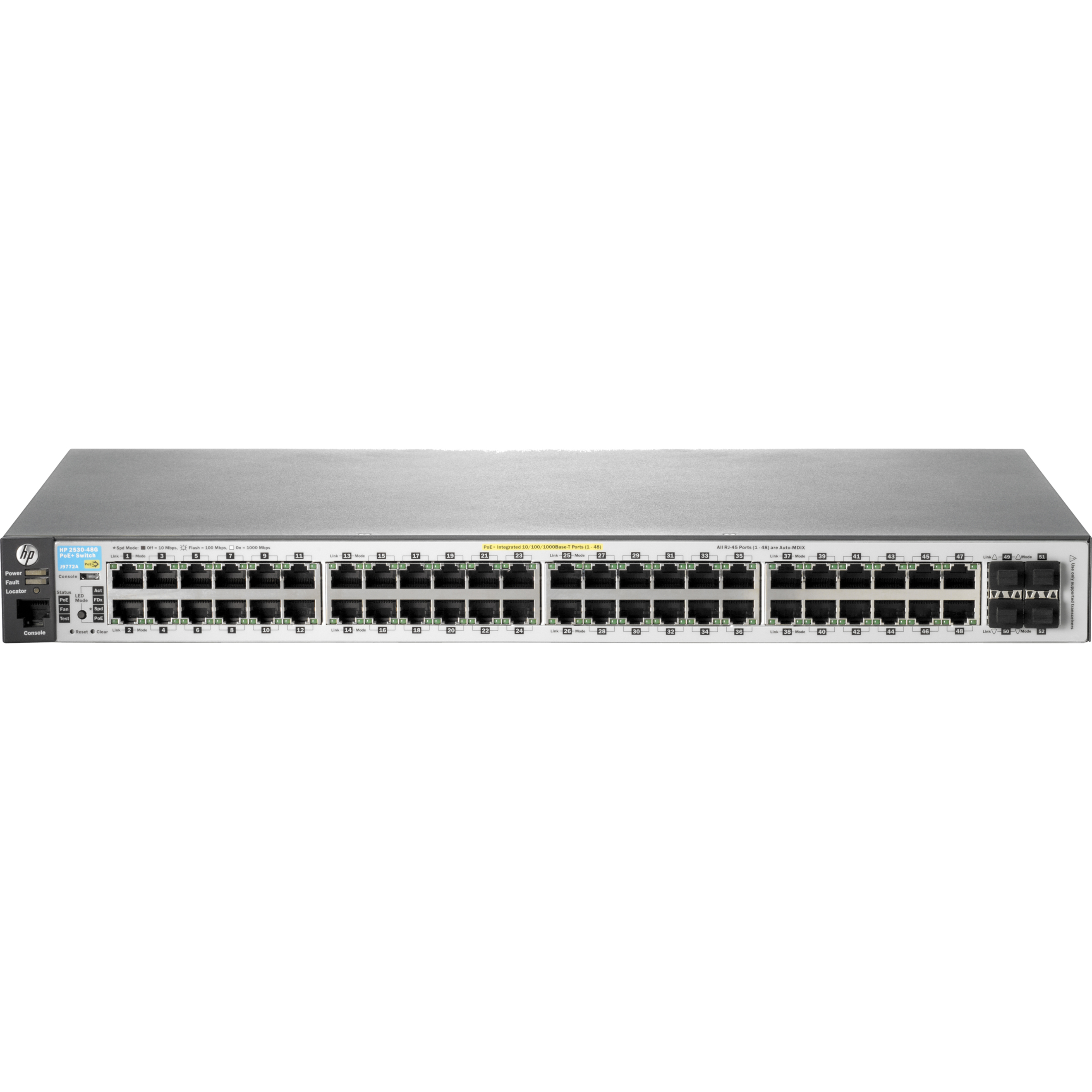 HPE 2530-48 Ethernet Switch - 48 Ports - Manageable - Refurbished - 2 Layer Supported - 4 SFP Slots - Twisted Pair - Rack-mountable, Wall Mountable, Desktop