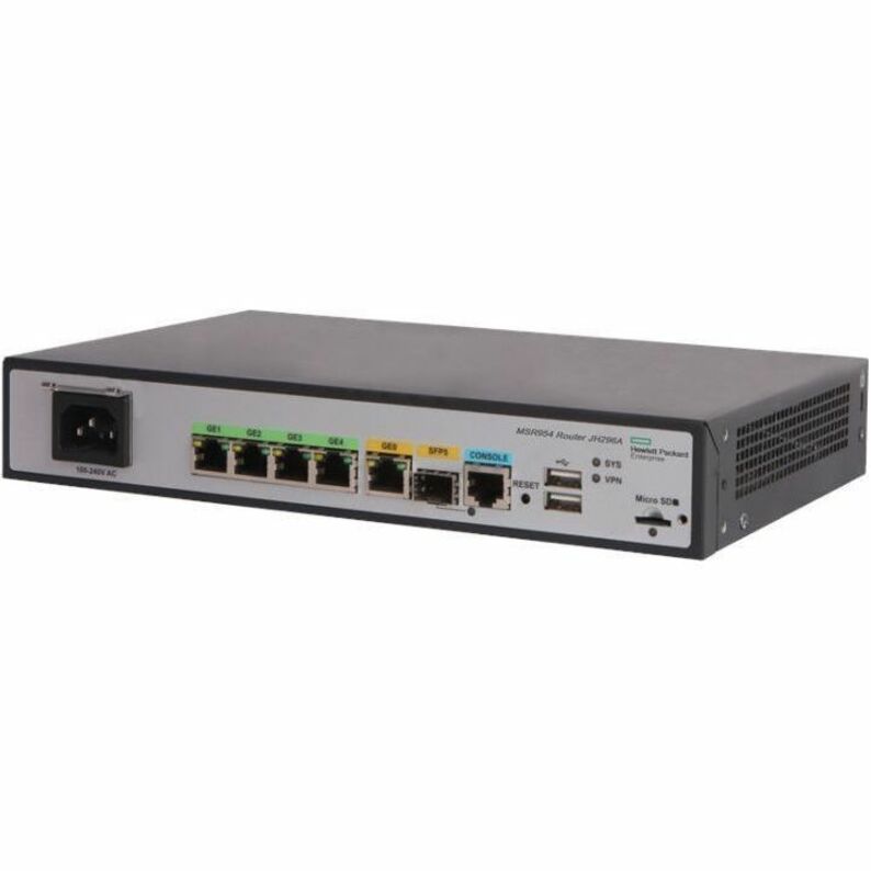 Aruba MSR954 1GbE SFP 2GbE-WAN 4GbE-LAN CWv7 Router - 5 Ports - 4 RJ-45 Port(s) - 1 WAN Port(s) - Management Port - 1 SFP Slots - Gigabit Ethernet - 802.11n - 1 Year