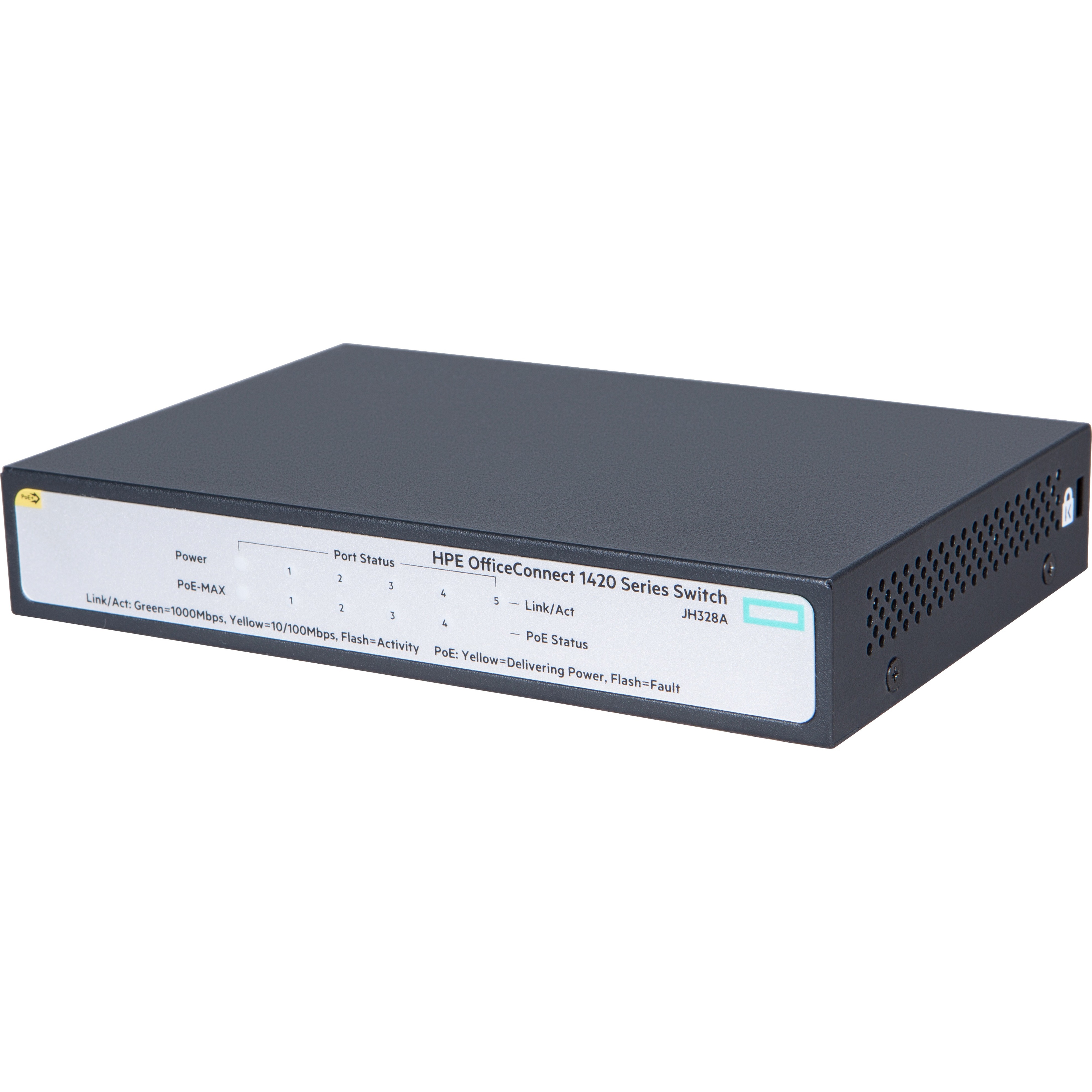 HPE OfficeConnect 1420 5G PoE+ (32W) Switch - 5 Ports - Gigabit Ethernet - 10/100/1000Base-TX - Refurbished - 2 Layer Supported - Twisted Pair - Rack-mountable, Desktop