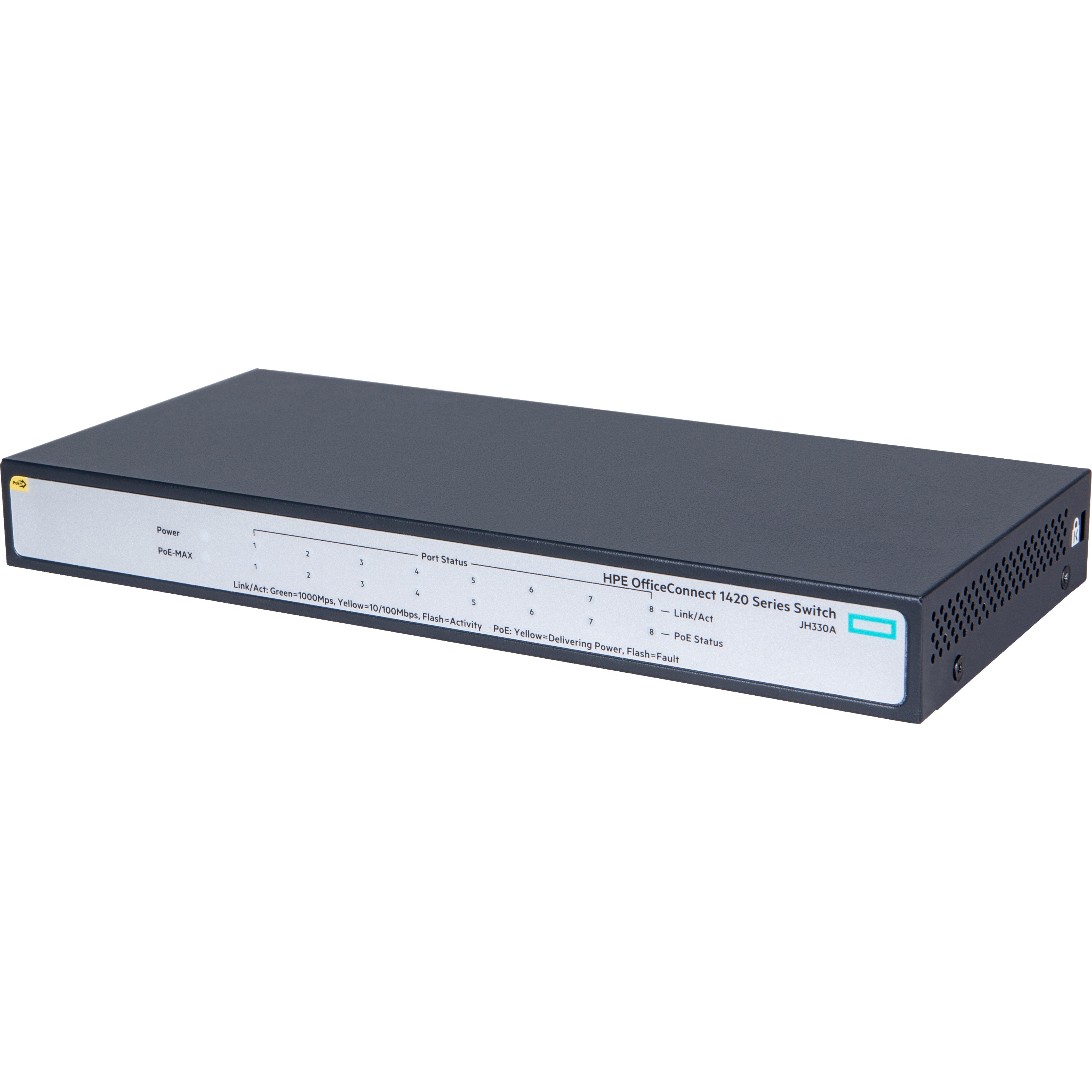 HPE OfficeConnect 1420 8G PoE+ (64W) Switch - 8 Ports - Gigabit Ethernet - 10/100/1000Base-TX - Refurbished - 2 Layer Supported - Twisted Pair - Rack-mountable, Desktop