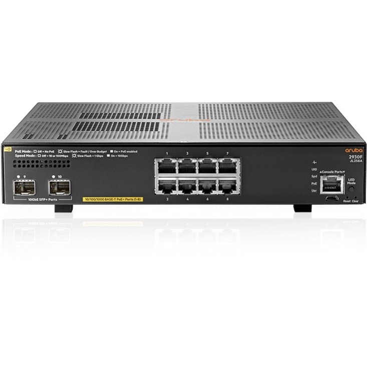 Aruba 2930F 8G PoE+ 2SFP+ Switch - 8 Ports - Manageable - 3 Layer Supported - Modular - Optical Fiber, Twisted Pair - 1U - Rack-mountable