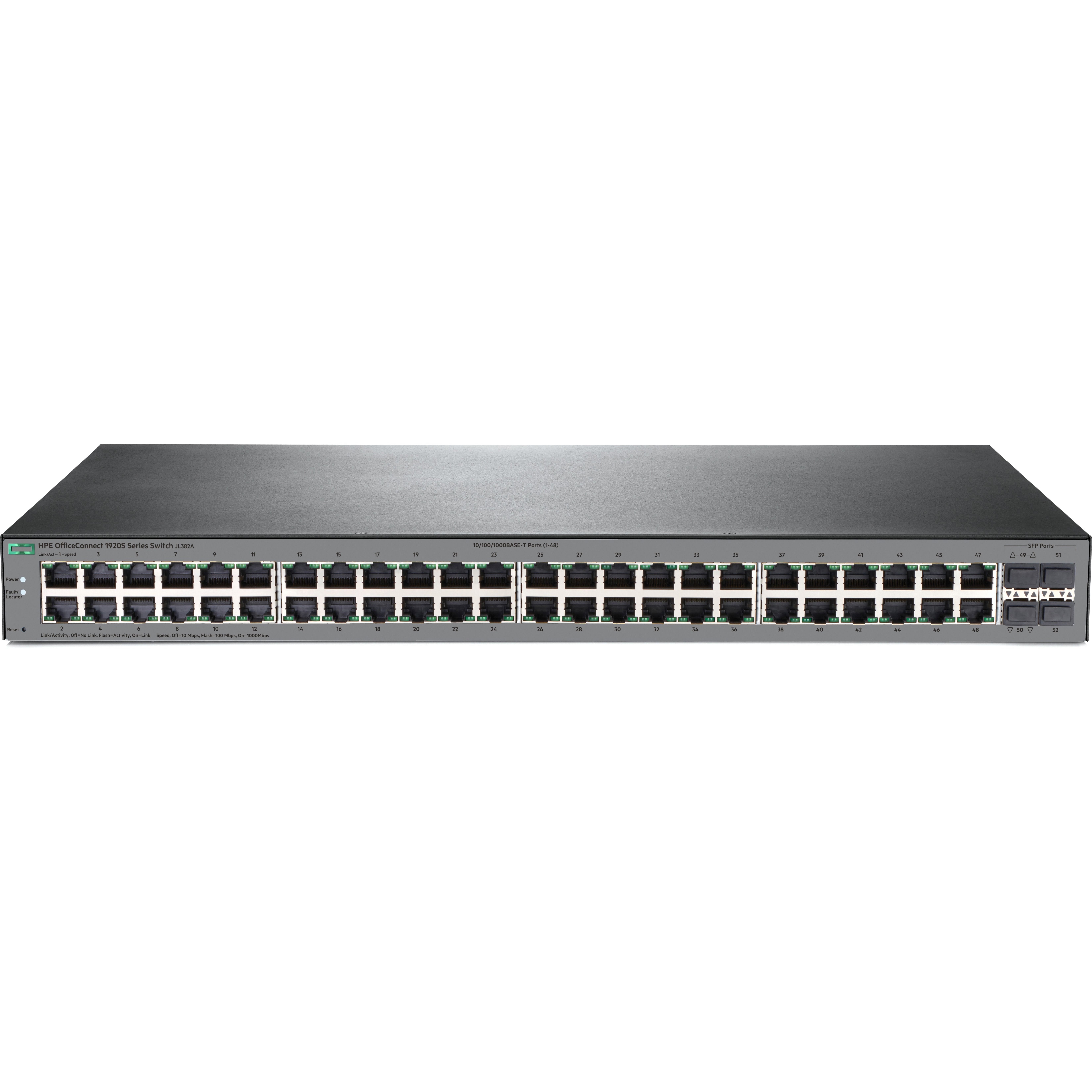 HPE OfficeConnect 1920S 48G 4SFP Switch - 48 Ports - Manageable - Gigabit Ethernet, Fast Ethernet - 10/100/1000Base-TX, 1000Base-X, 100Base-FX - Refurbished - 3 Layer Supported - Modular - 4 SFP Slots - Twisted Pair, Optical Fiber - 1U - Rack-mountable