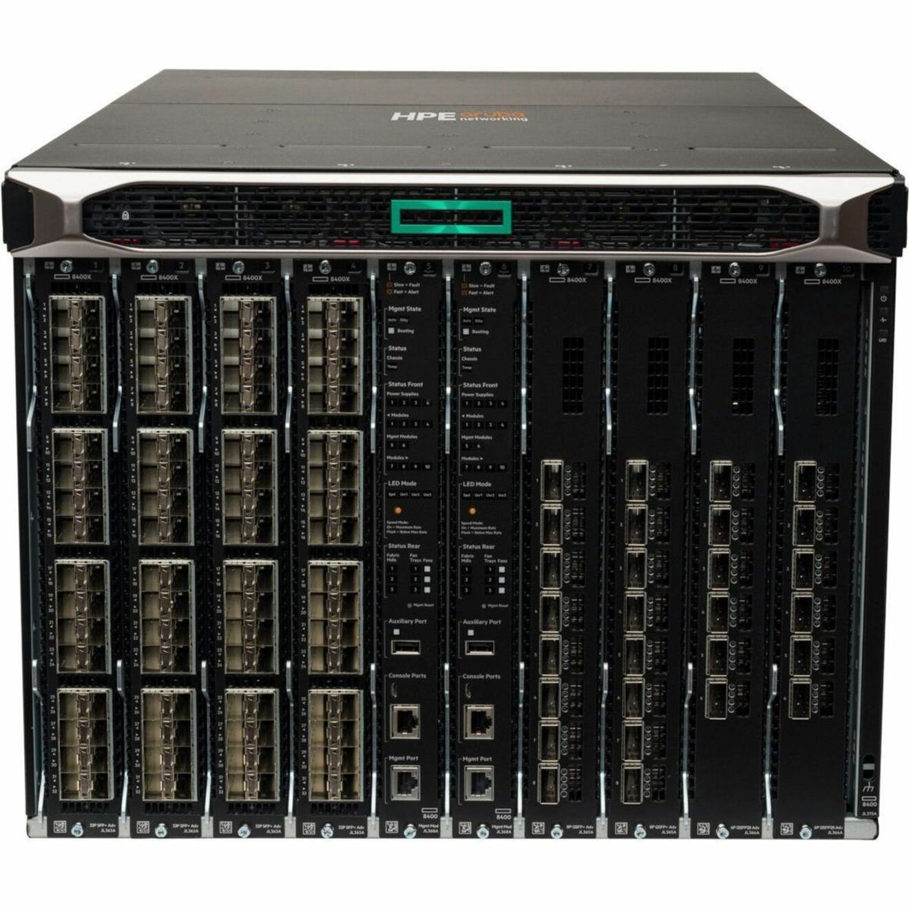 Aruba 8400 8-slot Chassis - Manageable - 10 Gigabit Ethernet, 40 Gigabit Ethernet, 100 Gigabit Ethernet - 10GBase-X, 40GBase-X, 100GBase-X - Refurbished - 3 Layer Supported - Modular - Optical Fiber - 8U - Rack-mountable, Rail-mountable, Surface Mount