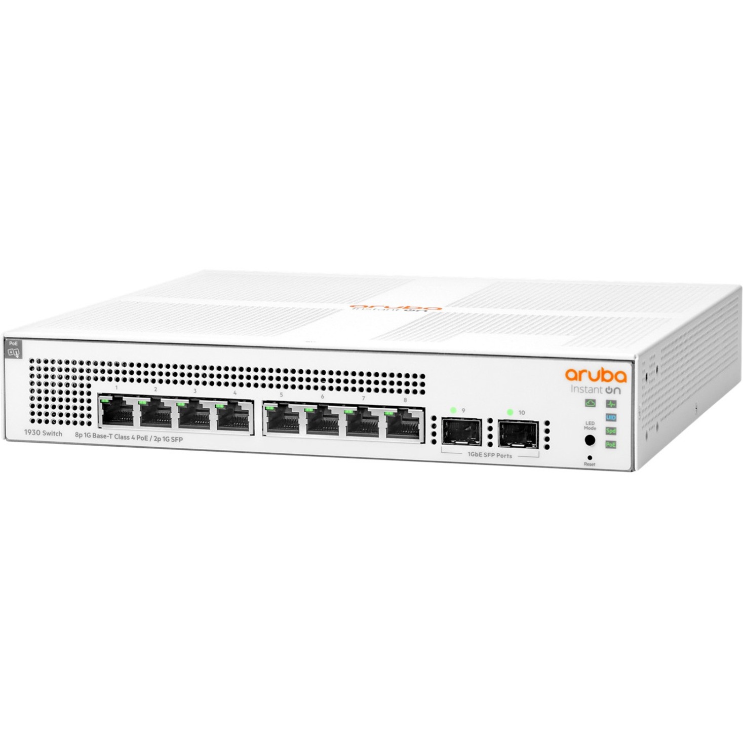 Aruba Instant On 1930 8G Class4 PoE 2SFP 124W Switch - 8 Ports - Manageable - Gigabit Ethernet - 10/100/1000Base-T, 1000Base-X - Refurbished - 4 Layer Supported - Modular - 2 SFP Slots - 11 W Power Consumption - 124 W PoE Budget - Optical Fiber, Twisted Pair - PoE Ports - 1U - Rack-mountable