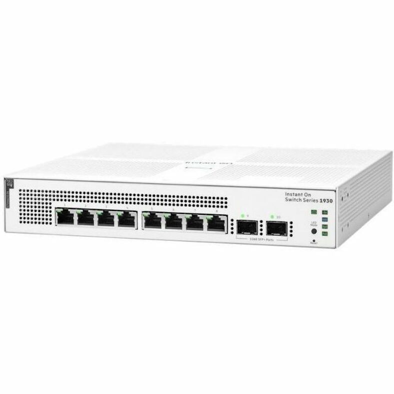 HPE Networking Instant On Switch 8p Gigabit CL4 PoE 2p SFP 124W 1930 - 8 Ports - Manageable - Gigabit Ethernet, 10 Gigabit Ethernet - 10/100/1000Base-T, 10GBase-X - Refurbished - 2 Layer Supported - Modular - 150.20 W Power Consumption - Optical Fiber, Twisted Pair - PoE Ports