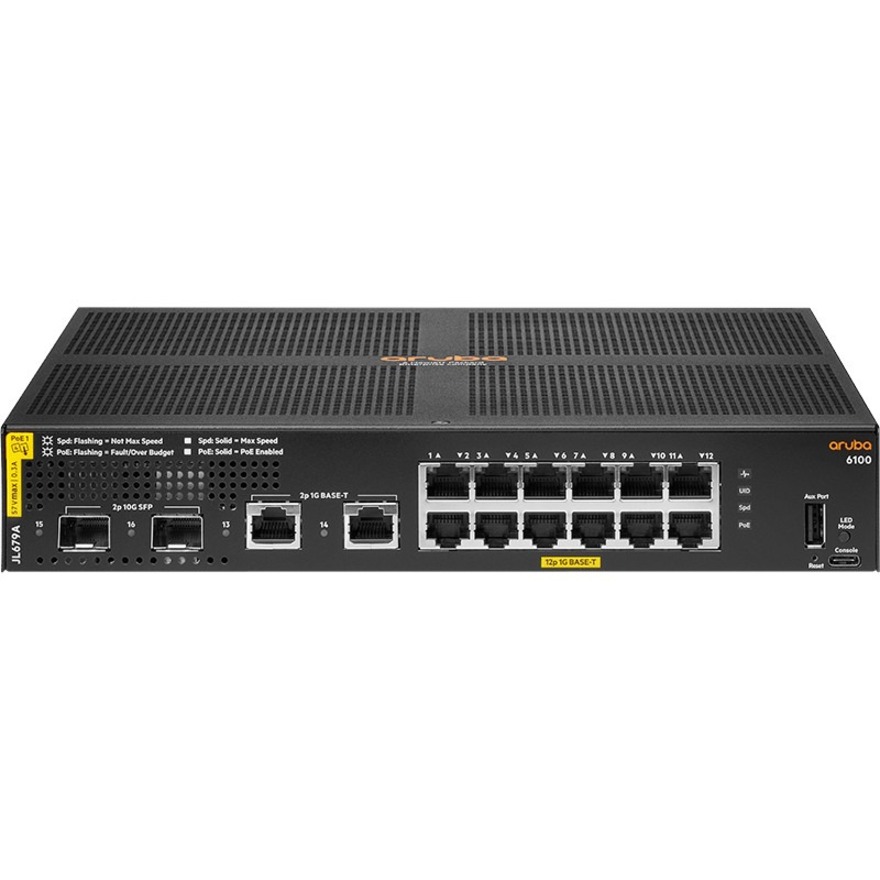 HPE 6100 Ethernet Switch - 12 Ports - Manageable - Gigabit Ethernet, 10 Gigabit Ethernet - 10/100/1000Base-T, 10GBase-X - Refurbished - 2 Layer Supported - Modular - 21.90 W Power Consumption - 139 W PoE Budget - Optical Fiber, Twisted Pair - PoE Ports - 1U - Wall Mountable, Rack-mountable, Surface Mount
