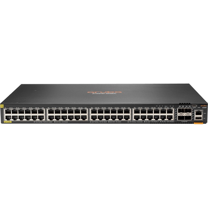 Aruba 6300F 48-Port 1GbE Class 4 PoE and 4-Port SFP56 Switch - 48 Ports - Manageable - Gigabit Ethernet, 50 Gigabit Ethernet