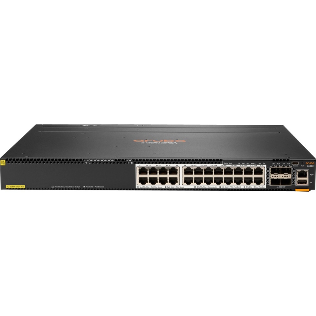 Aruba 6300M Ethernet Switch - 24 Ports - Manageable - 5 Gigabit Ethernet, 50 Gigabit Ethernet - 5GBase-T, 50GBase-X - Refurbished - 3 Layer Supported - Modular - 4 SFP Slots - Twisted Pair, Optical Fiber - 1U - Rack-mountable