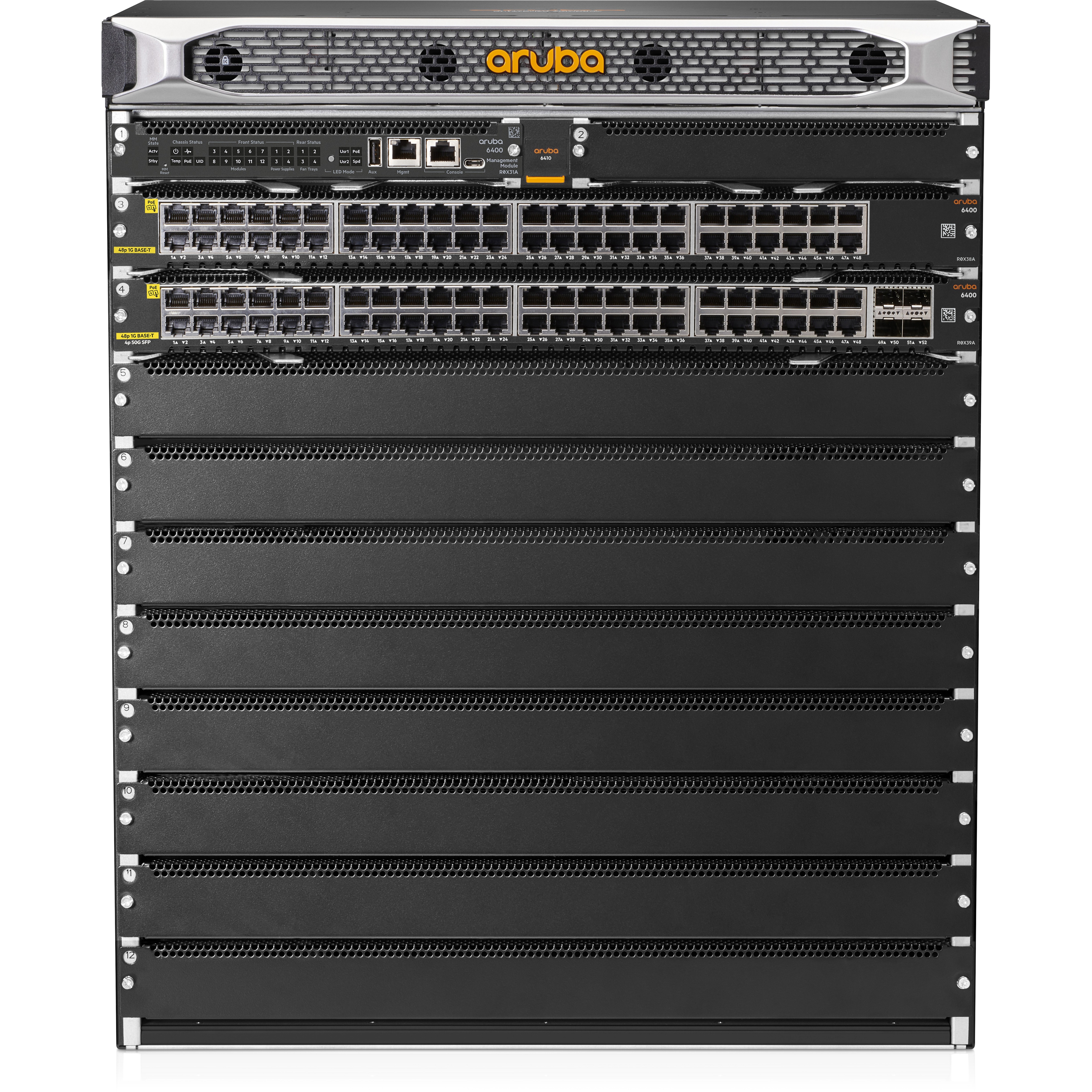 HPE 6410 Ethernet Switch - 96 Ports - Manageable - Gigabit Ethernet, 50 Gigabit Ethernet - 10/100/1000Base-T, 50GBase-X - Refurbished - 3 Layer Supported - Modular - Twisted Pair, Optical Fiber - Rack-mountable