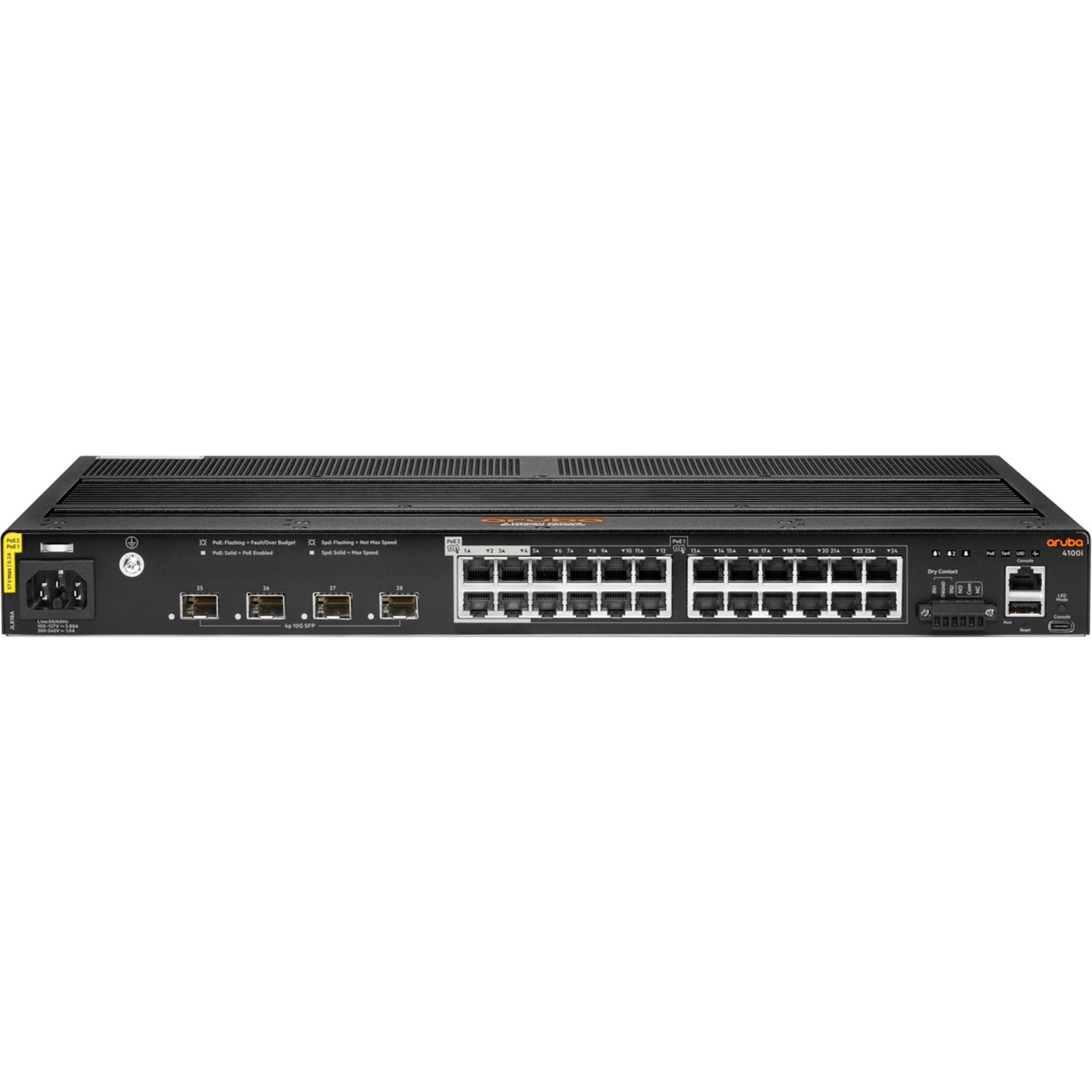 HPE CX 4100i Ethernet Switch - 24 Ports - Manageable - Gigabit Ethernet, 10 Gigabit Ethernet - 10/100/1000Base-T, 10GBase-X - Refurbished - 3 Layer Supported - Modular - 23 W Power Consumption - 240 W PoE Budget - Twisted Pair, Optical Fiber - PoE Ports - 1U - Rack-mountable, DIN Rail Mountable
