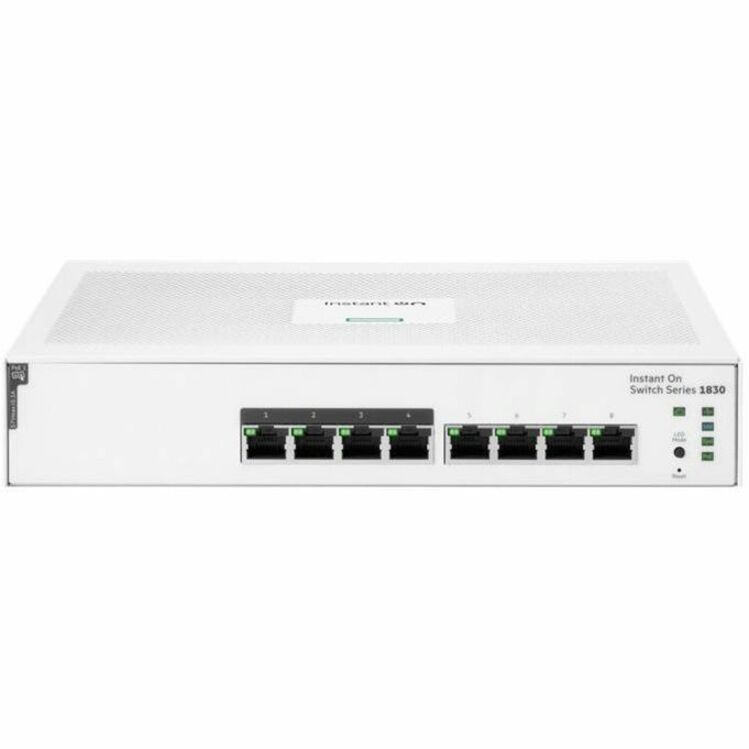 Aruba Instant On 1830 8G 4p Class4 PoE 65W Switch - 8 Ports - Manageable - Gigabit Ethernet - 10/100/1000Base-T - Remanufactured - 2 Layer Supported - 86.07 W Power Consumption - 65 W PoE Budget - Twisted Pair - PoE Ports - Rack-mountable, Cabinet Mount, Table Top, Wall Mountable, Under Table, Compact
