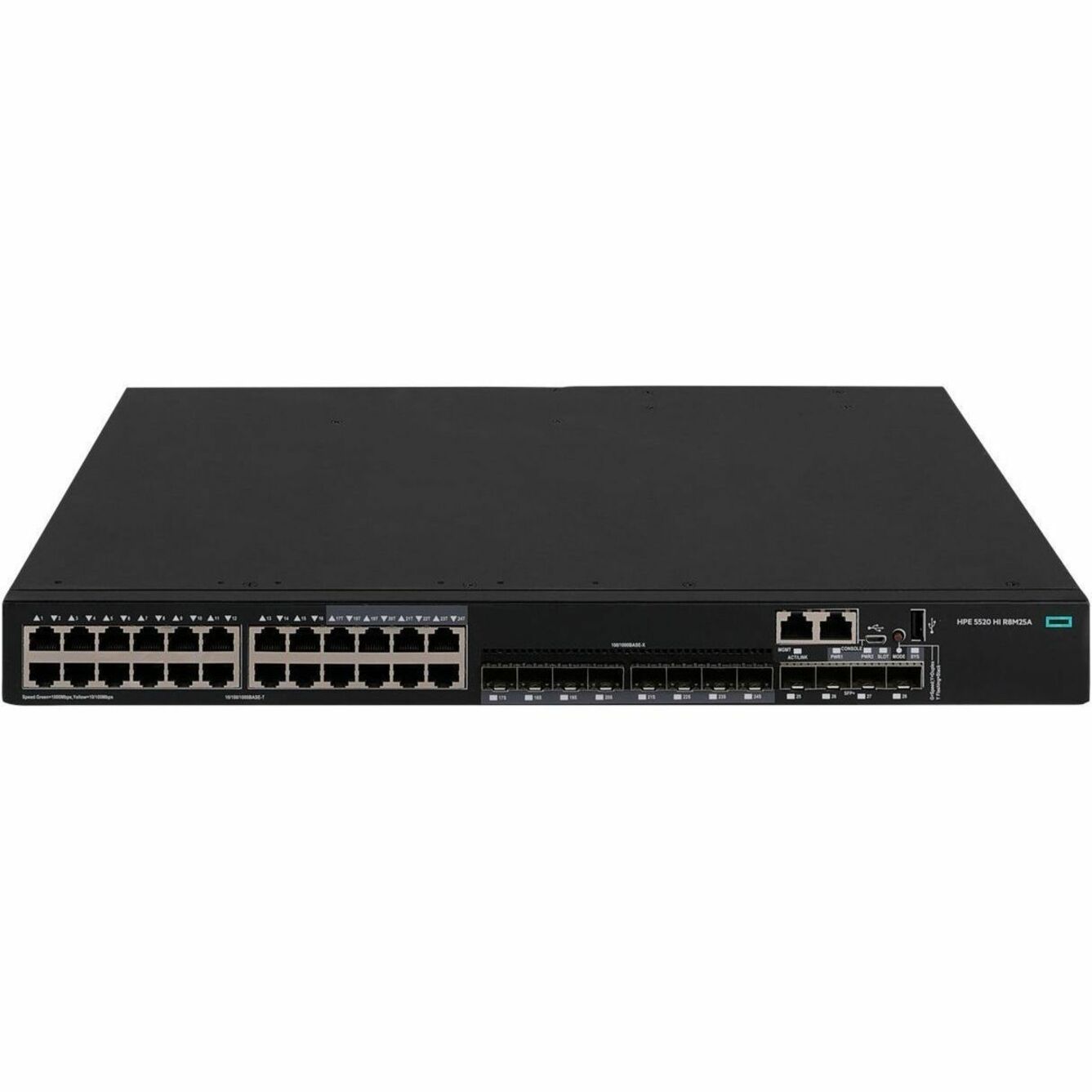 HPE Comware Switch 24p 10/100/1000BASE-T 4p SFP+ 1 Exp 2 PS Slot 5520HI - 24 Ports - Manageable - Gigabit Ethernet, 10 Gigabit Ethernet - 10/100/1000Base-T, 100/1000Base-X, 10GBase-X - Refurbished - 3 Layer Supported - 150 W Power Consumption - Optical Fiber, Twisted Pair - TAA Compliant