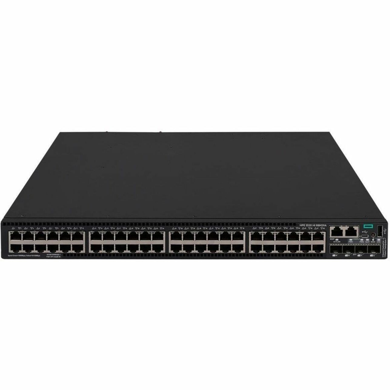 HPE FlexNetwork 5520 HI Ethernet Switch - 48 Ports - Manageable - Gigabit Ethernet, 10 Gigabit Ethernet - 10/100/1000Base-T, 10GBase-X - Remanufactured - 3 Layer Supported - 33 W Power Consumption - 1440 W PoE Budget - Optical Fiber, Twisted Pair - PoE Ports - 1U - Rack-mountable, Cabinet Mount