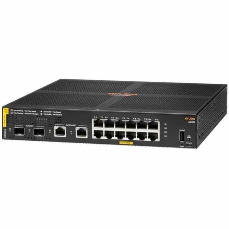 HPE 6000 12G Class4 PoE 2G/2SFP 139W Switch - 12 Ports - Manageable - Gigabit Ethernet - 10/100/1000Base-T, 1000Base-X - Refu