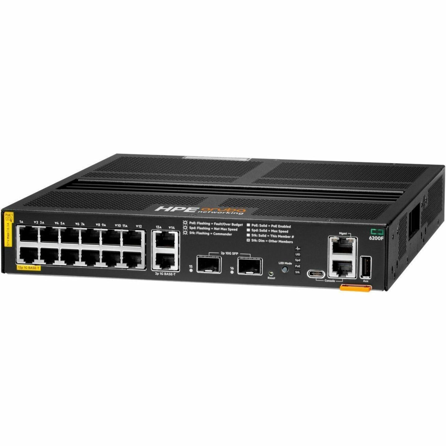 Aruba 6200F 12G Class4 PoE 2G/2SFP+ 139W Switch - 12 Ports - Manageable - Gigabit Ethernet, 10 Gigabit Ethernet - 10/100/1000Base-T, 10GBase-X - 3 Layer Supported - Modular - 23 W Power Consumption - 139 W PoE Budget - Twisted Pair, Optical Fiber - PoE Ports - 1U - Rack-mountable, Wall Mountable, Cabinet Mount, Surface Mount - Lifetime Limited Warranty