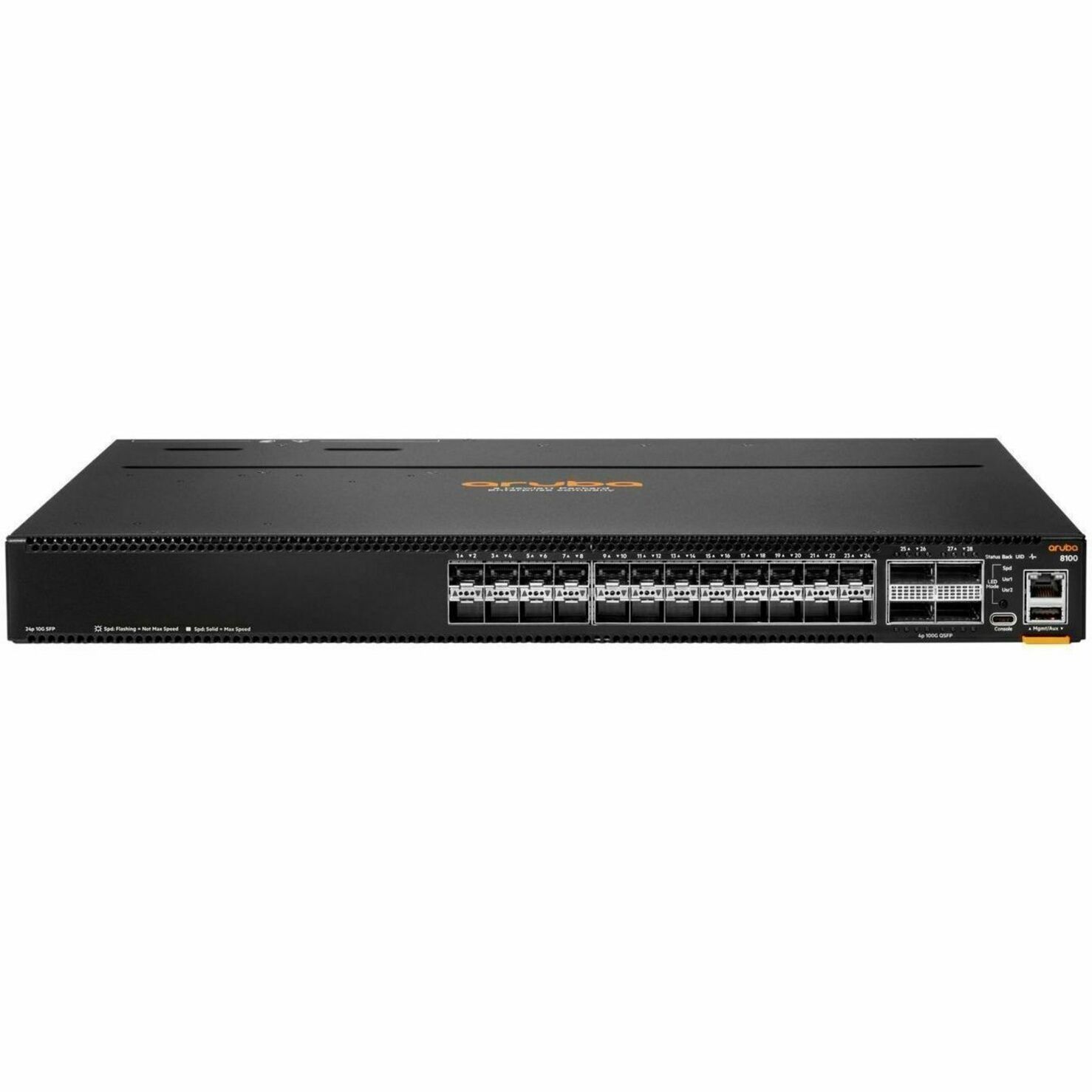 Aruba CX 8100 24x10G SFP+ 4x40/100G QSFP28 FB Airflow 3Fan 2AC PSU Switch Bdl - Manageable - Gigabit Ethernet, 10 Gigabit Ethernet, 40 Gigabit Ethernet, 100 Gigabit Ethernet - 1000Base-X, 10GBase-X, 40GBase-X, 100GBase-X - 3 Layer Supported - 375 W Power Consumption - Optical Fiber - Black - 1U - Rack-mountable