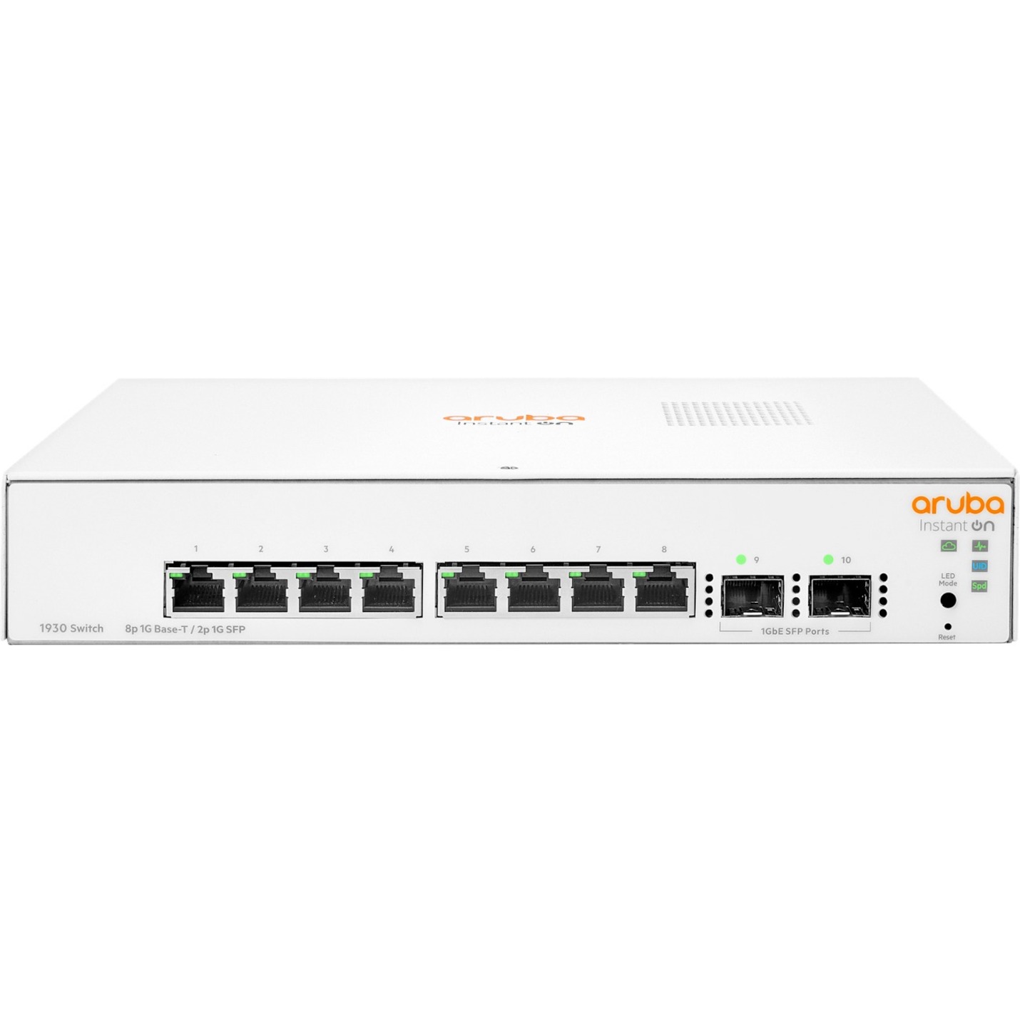 Aruba Instant On 1930 8G 2SFP Switch - 8 Ports - Manageable - Gigabit Ethernet - 10/100/1000Base-T, 1000Base-X - Refurbished - 4 Layer Supported - Modular - 2 SFP Slots - 11 W Power Consumption - Optical Fiber, Twisted Pair
