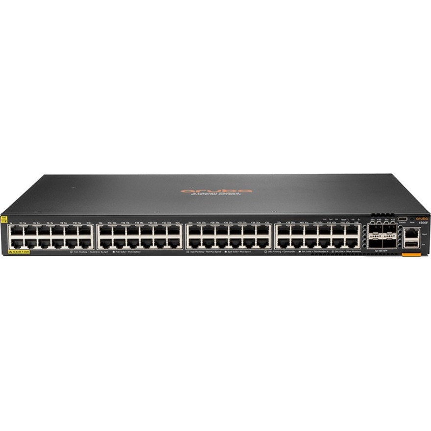 HPE 6200F 48G Class4 PoE 4SFP+ 370W Switch - 48 Ports - Manageable - Gigabit Ethernet, 10 Gigabit Ethernet - 10/100/1000Base-T, 10GBase-X - Refurbished - 3 Layer Supported - Modular - 76 W Power Consumption - Twisted Pair, Optical Fiber - PoE Ports - Rack-mountable