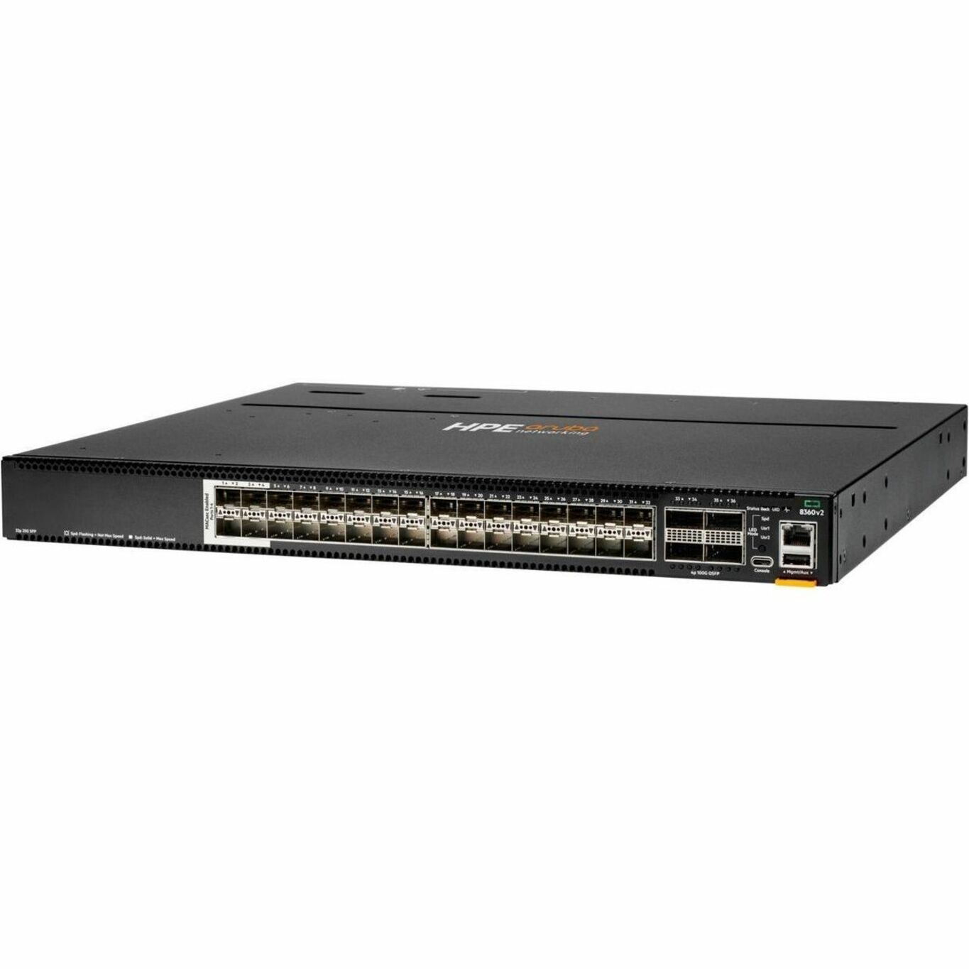 Aruba 8360v2- 32Y4C Ethernet Switch - Manageable - 25 Gigabit Ethernet, 100 Gigabit Ethernet - 25GBase-X, 100GBase-X - Remanufactured - 3 Layer Supported - Modular - 425 W Power Consumption - Optical Fiber - 1U - Rack-mountable, Compact - TAA Compliant