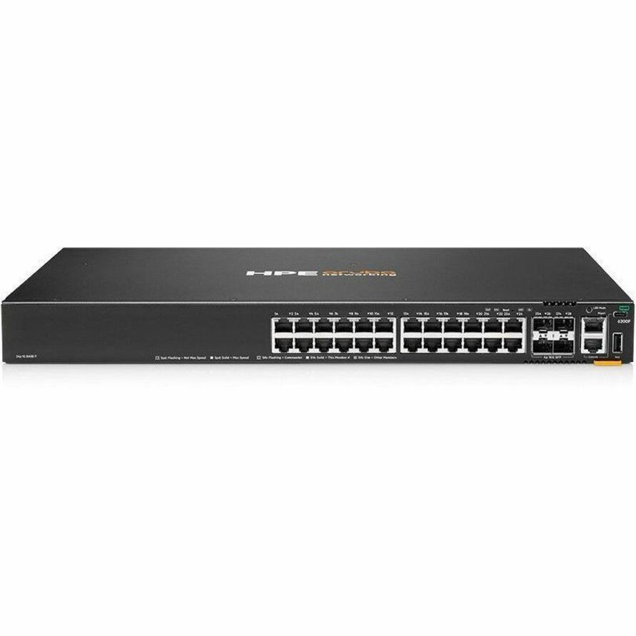 HPE CX 6200F 24G 4SFP + TAA Compliant Switch - 24 Ports - Manageable - Gigabit Ethernet - 10/100/1000Base-T, 1000Base-X - 3 Layer Supported - Modular - 4 SFP Slots - 59 W Power Consumption - Twisted Pair, Optical Fiber - 1U - Rack-mountable, Surface Mount, Cabinet Mount - Lifetime Limited Warranty - TAA Compliant