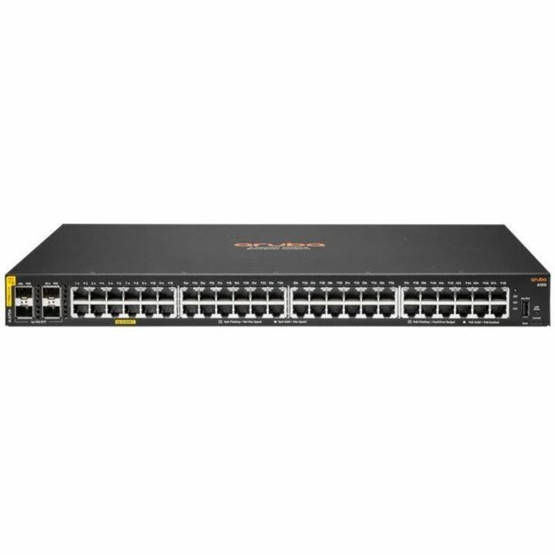 HPE CX 6100 48G Class4 PoE 4SFP+ 370W Switch - 48 Ports - Manageable - Gigabit Ethernet, 10 Gigabit Ethernet - 10/100/1000Base-T, 10GBase-X - 2 Layer Supported - Modular - 30.60 W Power Consumption - 370 W PoE Budget - Twisted Pair, Optical Fiber - PoE Ports - 1U - Rack-mountable, Wall Mountable