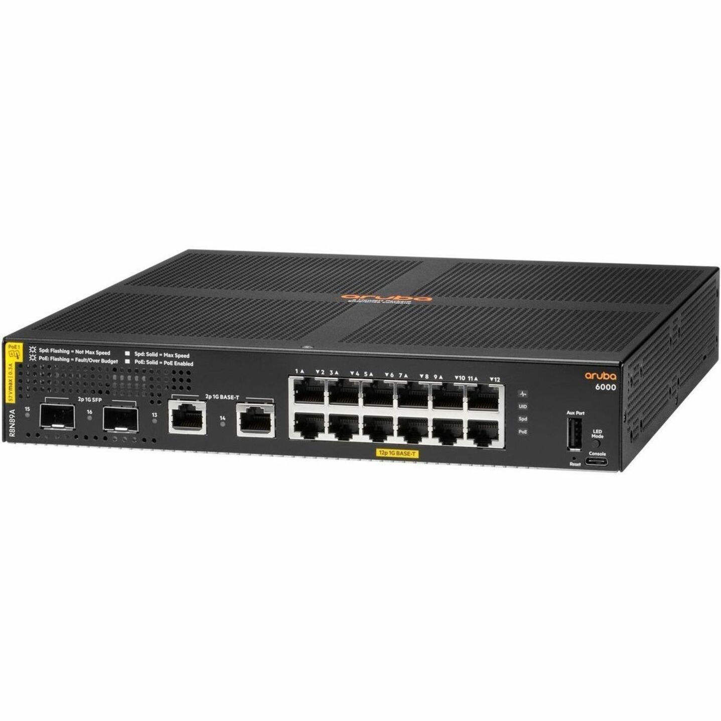 HPE 6000 12G Class4 PoE 2G/2SFP 139W Switch - 12 Ports - Manageable - Gigabit Ethernet - 10/100/1000Base-T, 100/1000Base-X - 3 Layer Supported - Modular - 2 SFP Slots - 170 W Power Consumption - 139 W PoE Budget - Twisted Pair, Optical Fiber - PoE Ports - 1U - Rack-mountable, Cabinet Mount, Surface Mount, Wall Mountable - Lifetime Limited Warranty