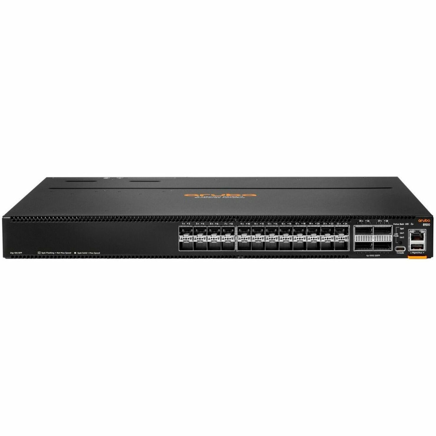 Aruba CX 8100 24x10G SFP+ 4x40/100G QSFP28 BF Airflow 3Fan 2AC PSU Switch Bdl - Manageable - 10 Gigabit Ethernet, 100 Gigabit Ethernet, 40 Gigabit Ethernet - 10GBase-X, 100GBase-X, 40GBase-X - 3 Layer Supported - Modular - 375 W Power Consumption - Optical Fiber - Black - 1U - Rack-mountable