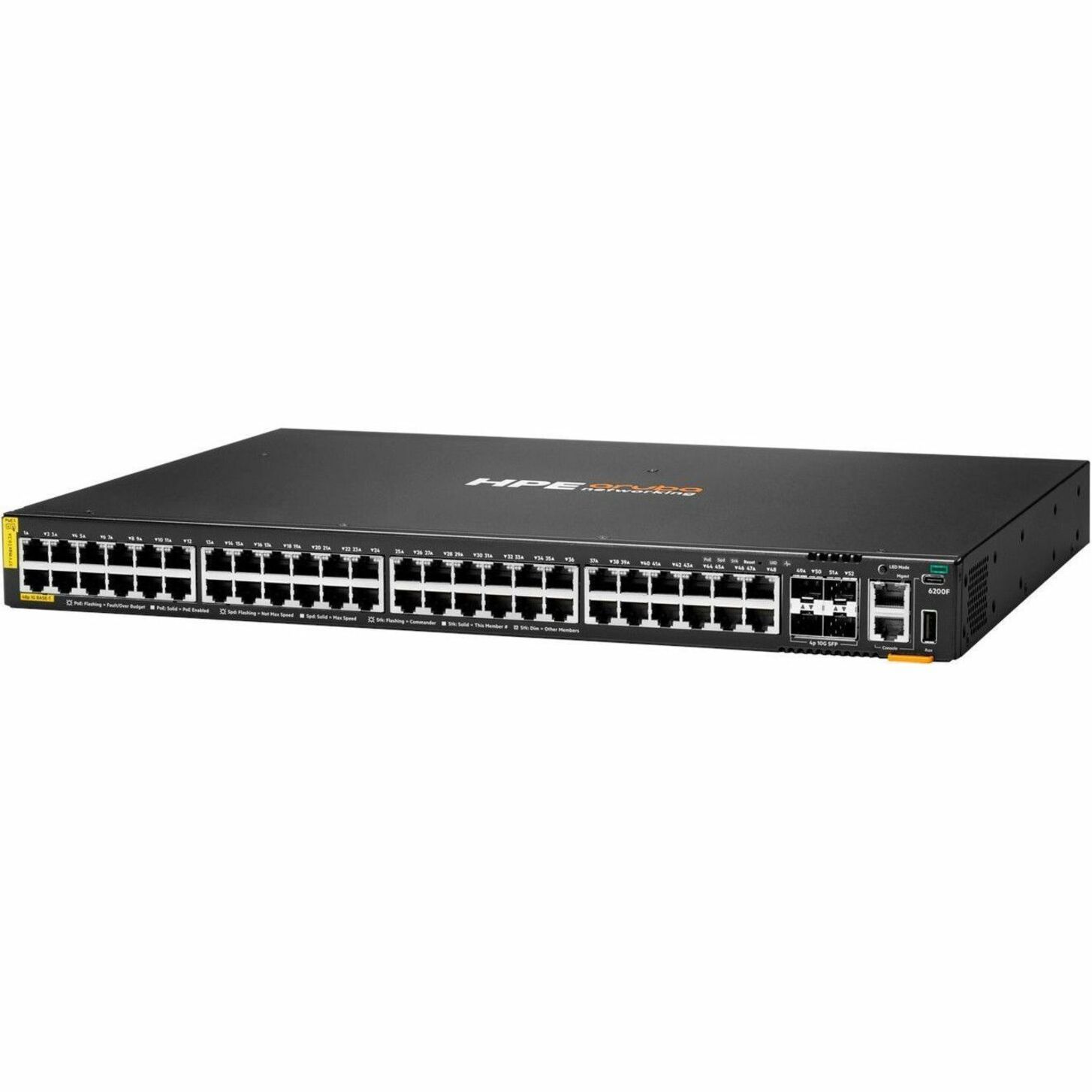 HPE CX 6200F 48G Class 4 PoE 4SFP+ 740W Switch - 48 Ports - Manageable - Gigabit Ethernet, 10 Gigabit Ethernet - 10/100/1000B