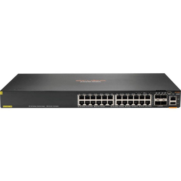 Aruba 6200F 24G Class4 PoE 4SFP+ 370W Switch - 24 Ports - Gigabit Ethernet, 10 Gigabit Ethernet - 10/100/1000Base-T, 10GBase-X - 3 Layer Supported - Modular - 54 W Power Consumption - 370 W PoE Budget - Optical Fiber, Twisted Pair - PoE Ports - Cabinet Mount - TAA Compliant