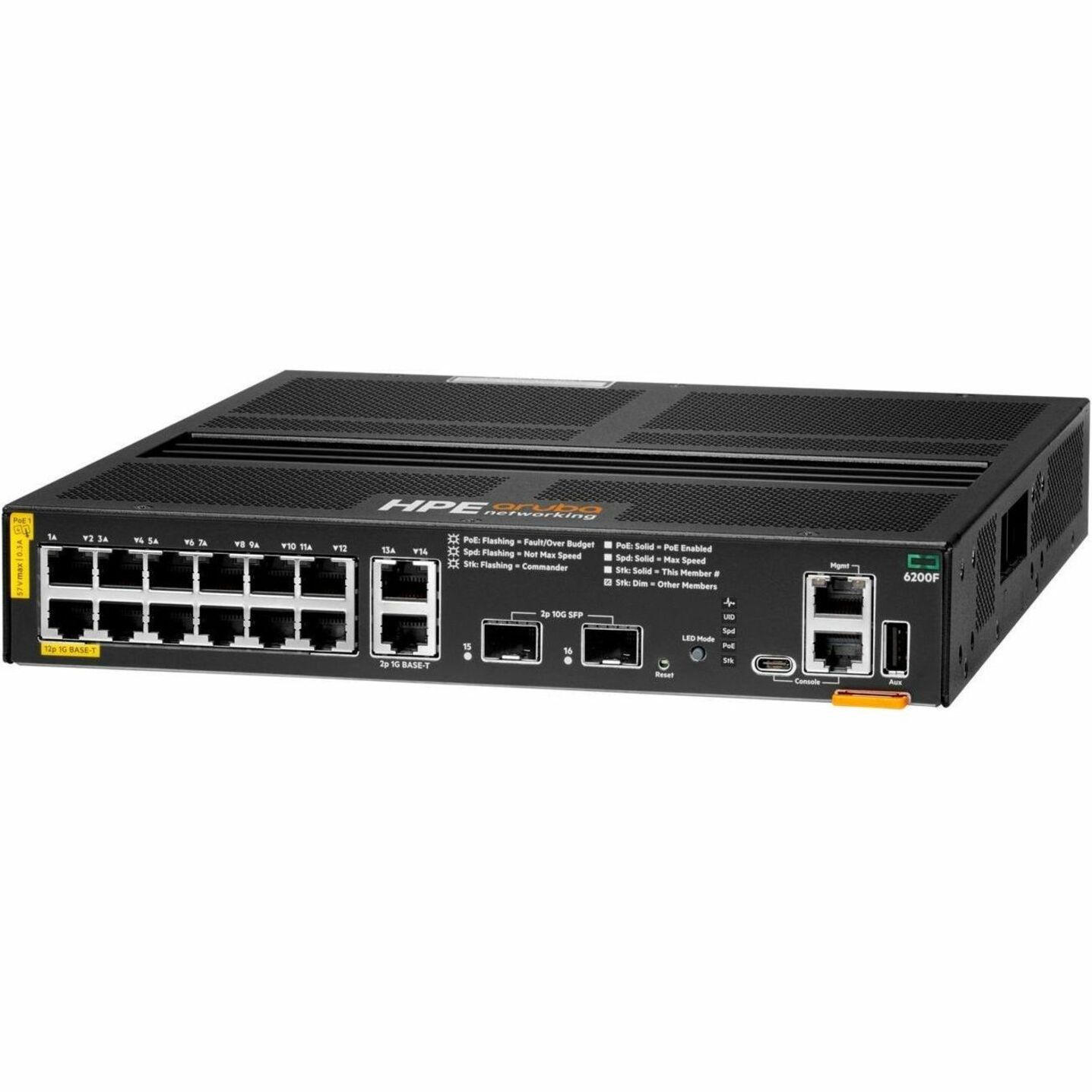 Aruba 6200F 12G Class4 PoE 2G/2SFP+ 139W Switch - 12 Ports - Manageable - Gigabit Ethernet, 10 Gigabit Ethernet - 10/100/1000Base-T, 10GBase-X - 3 Layer Supported - Modular - 23 W Power Consumption - 139 W PoE Budget - Twisted Pair, Optical Fiber - PoE Ports - 1U - Rack-mountable, Wall Mountable, Cabinet Mount, Surface Mount - Lifetime Limited Warranty