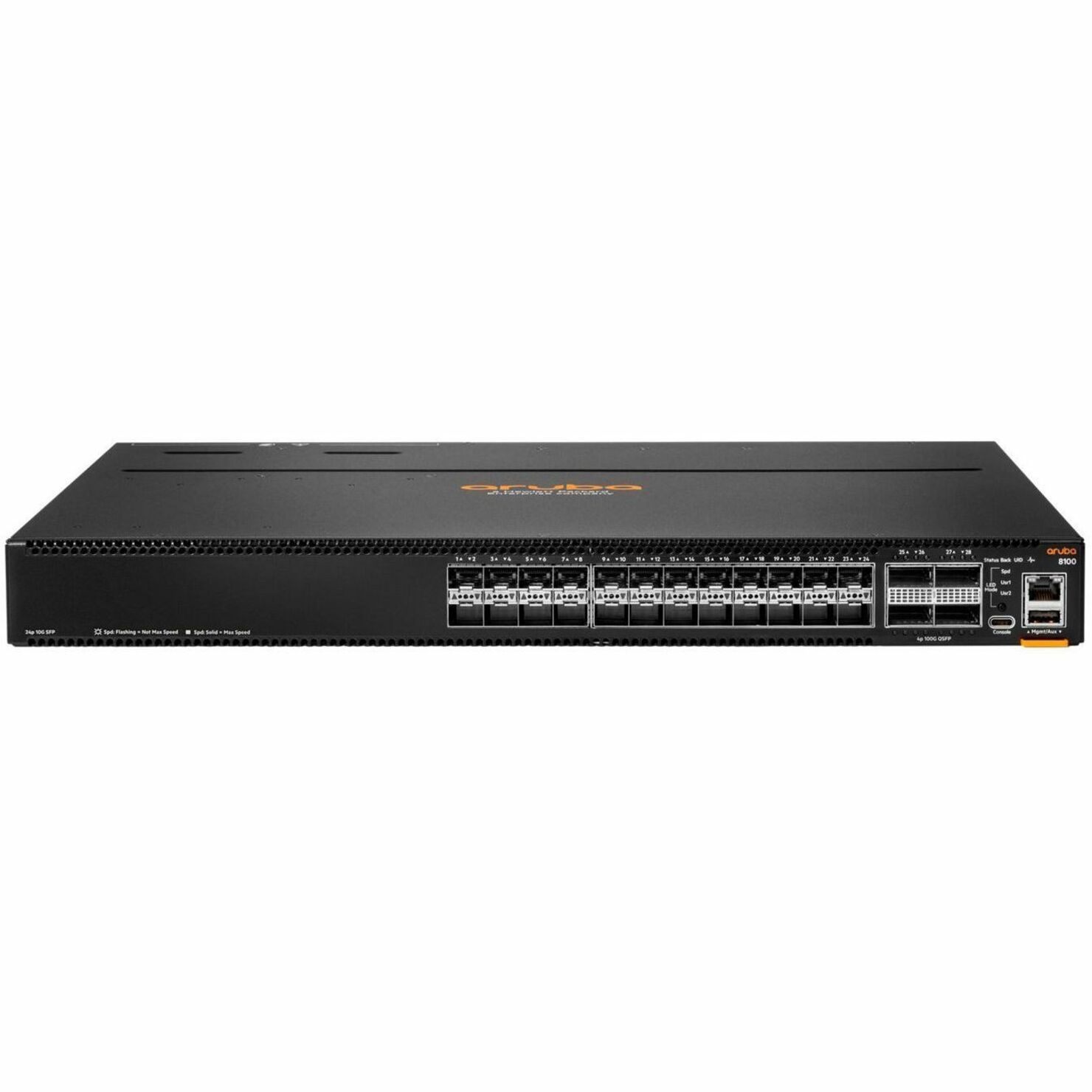Aruba CX 8100 24XF4C Ethernet Switch - Manageable - 10 Gigabit Ethernet, 100 Gigabit Ethernet - 10GBase-X, 100GBase-X, 40GBase-X, 1000Base-X - 3 Layer Supported - Modular - 375 W Power Consumption - Optical Fiber - PoE Ports - Surface Mount, Cabinet Mount, Rack-mountable