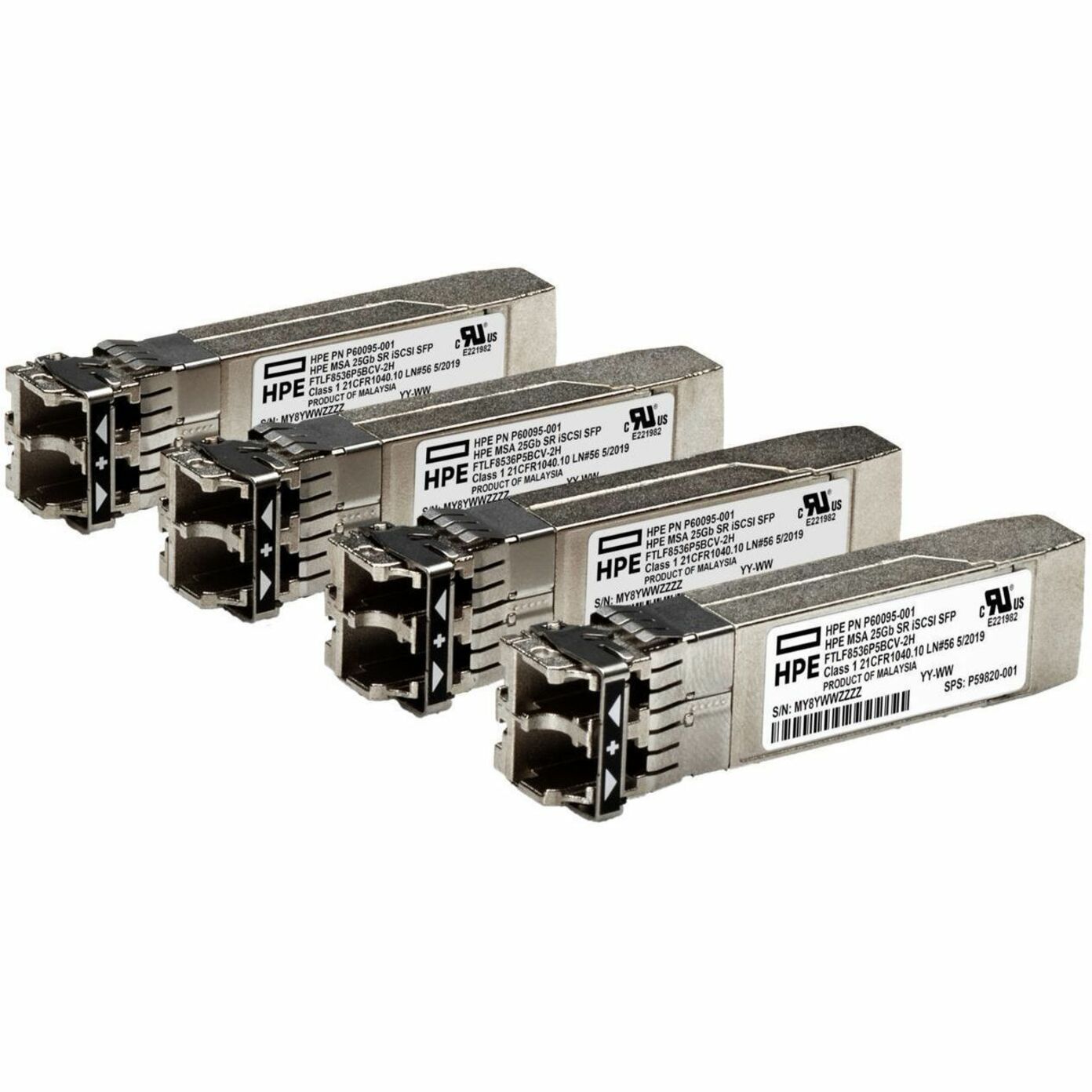 HPE MSA 25GB SFP28 Short Range 4-PACK ISCSI Transceiver - For Data Networking, Optical Network - 1 x 25GBase-SR Network - Optical Fiber25 Gigabit Ethernet - 25GBase-SR - 25 Gbit/s - Plug-in Module - 4 Pack