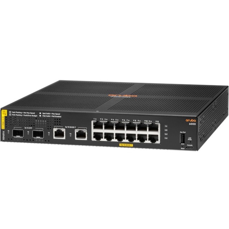 HPE 6000 12G Class4 PoE 2G/2SFP 139W Switch - 12 Ports - Manageable - Gigabit Ethernet - 10/100/1000Base-T, 1000Base-X - 3 Layer Supported - Modular - 2 SFP Slots - 21.90 W Power Consumption - 139 W PoE Budget - Twisted Pair, Optical Fiber - PoE Ports - 1U - Rack-mountable, Cabinet Mount, Surface Mount, Wall Mountable