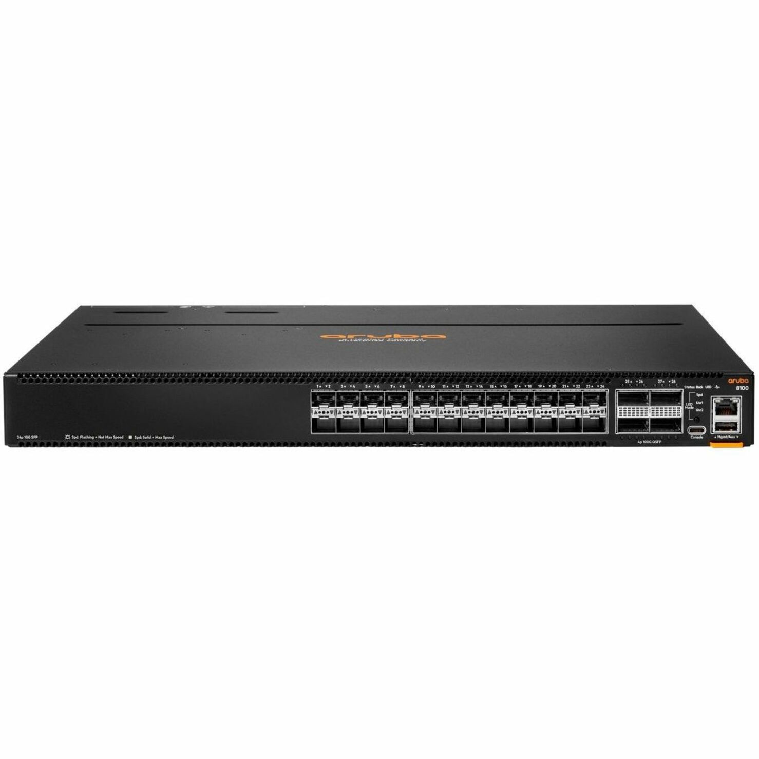 Aruba CX 8100 24XF4C Ethernet Switch - Manageable - 10 Gigabit Ethernet, 100 Gigabit Ethernet, 40 Gigabit Ethernet, Gigabit Ethernet - 10GBase-X, 100GBase-X, 40GBase-X, 1000Base-X - 3 Layer Supported - Modular - 375 W Power Consumption - Optical Fiber - 1U - Surface Mount, Cabinet Mount, Rack-mountable