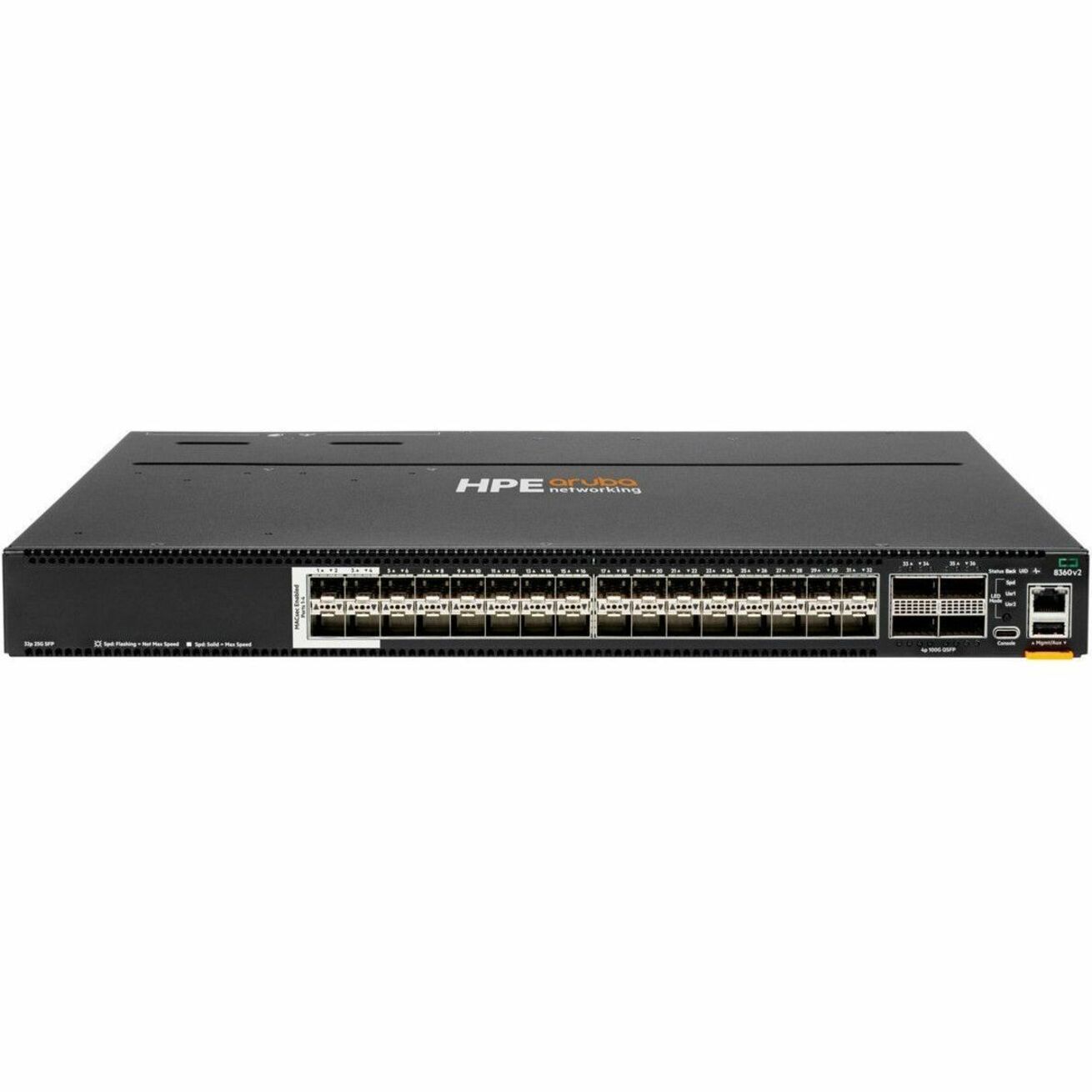 Aruba CX 8360-32Y4C v2 Ethernet Switch - Manageable - 25 Gigabit Ethernet, 100 Gigabit Ethernet - 25GBase-X, 100GBase-X - 3 Layer Supported - Modular - 425 W Power Consumption - Optical Fiber - 1U - Rack-mountable, Cabinet Mount, Surface Mount - Lifetime Limited Warranty - TAA Compliant