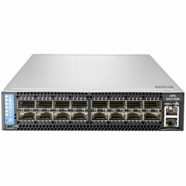 HPE 100GbE 16QSFP28 Power to Connector Airflow Half Width Switch SN2100M with NVIDIA Cumulus - Manageable - Gigabit Ethernet, 10 Gigabit Ethernet, 25 Gigabit Ethernet, 40 Gigabit Ethernet, 50 Gigabit Ethernet, 100 Gigabit Ethernet - 1000Base-X, 10GBase-X, 25GBase-X, 40GBase-X, 50GBase-X, 100GBase-X - 3 Layer Supported - Optical Fiber - 1U - Rack-mountable - 3 Year Limited Warranty