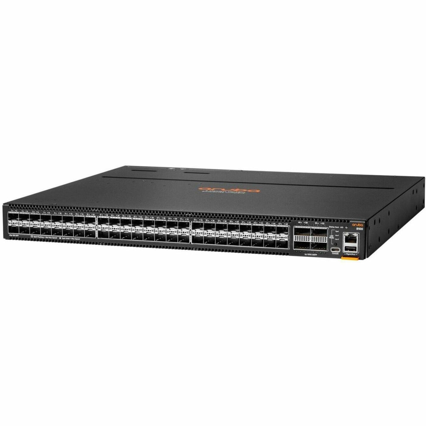 HPE CX 8100 48XF4C Ethernet Switch - Manageable - 10 Gigabit Ethernet, 100 Gigabit Ethernet - 10GBase-X, 100GBase-X - 3 Layer Supported - Modular - 450 W Power Consumption - Optical Fiber - PoE Ports - Black - 1U - Surface Mount, Cabinet Mount, Rack-mountable, Compact